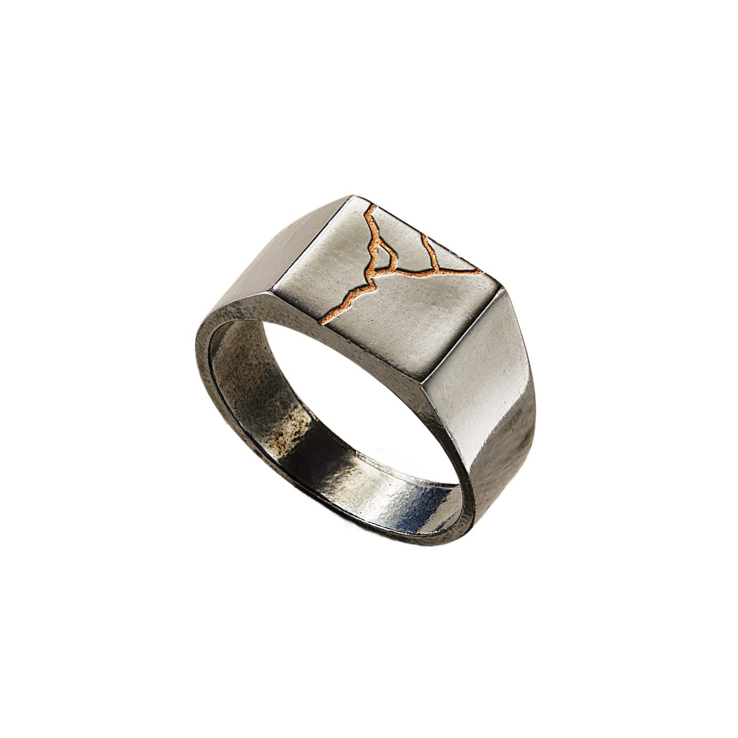 Posh Totty Designs Men's Silver Chunky Oxidised Kintsugi Signet Ring