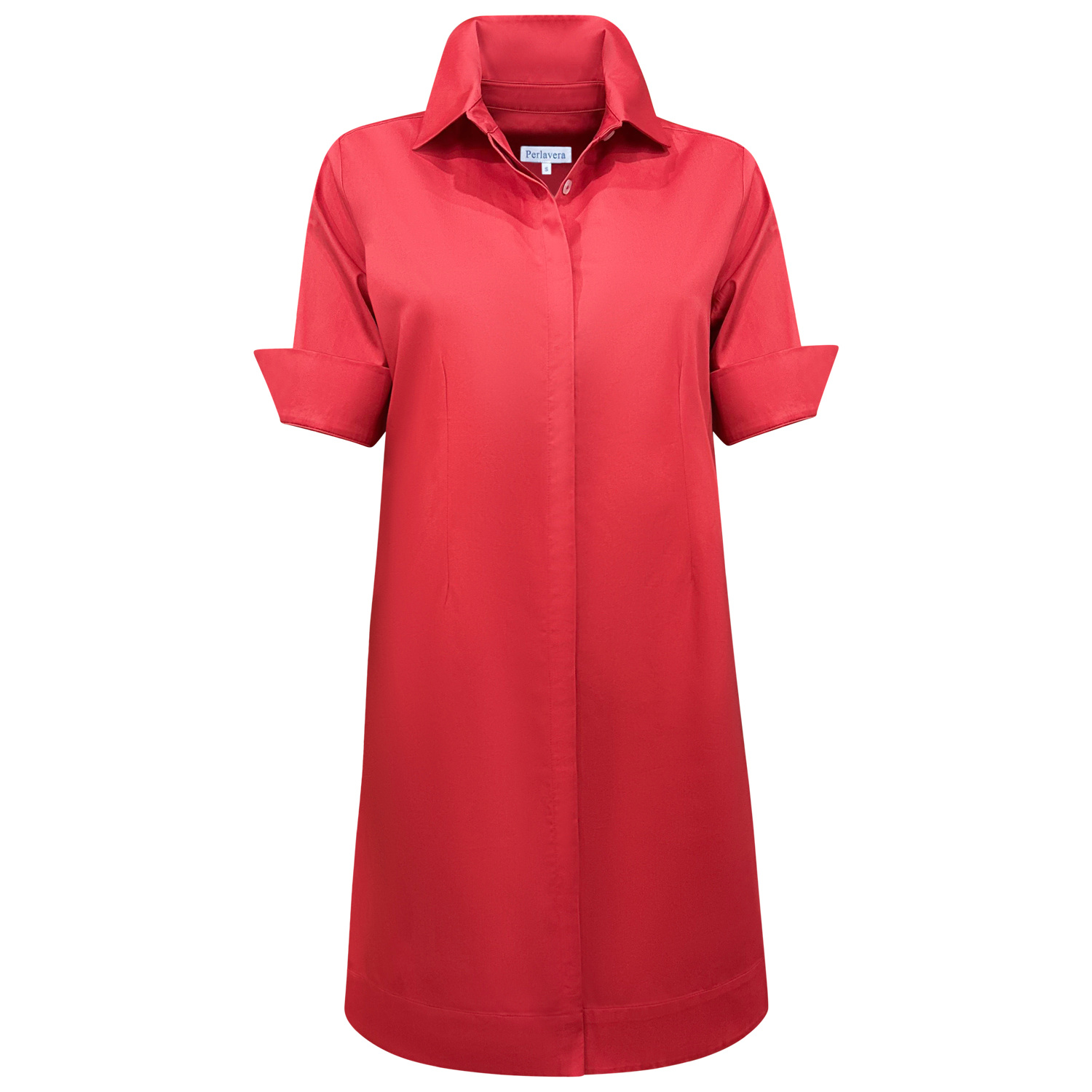 Perlavera Women's Red Ciamel Bloody Orange  Solid Cotton Satin Short Sleeve Slim Fit Mini Dress
