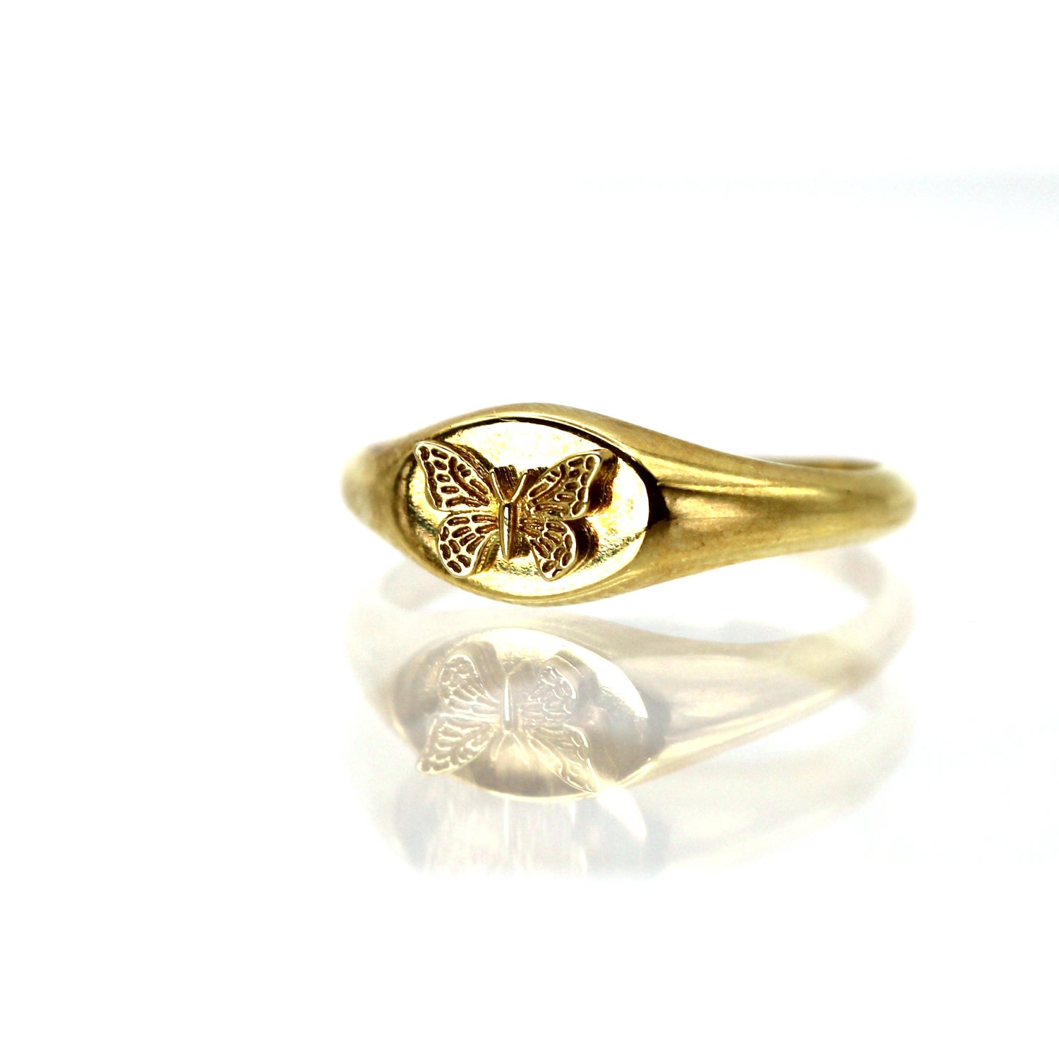 Women’s Yellow Gold Butterfly Signet Ring Vicstonenyc Fine Jewelry