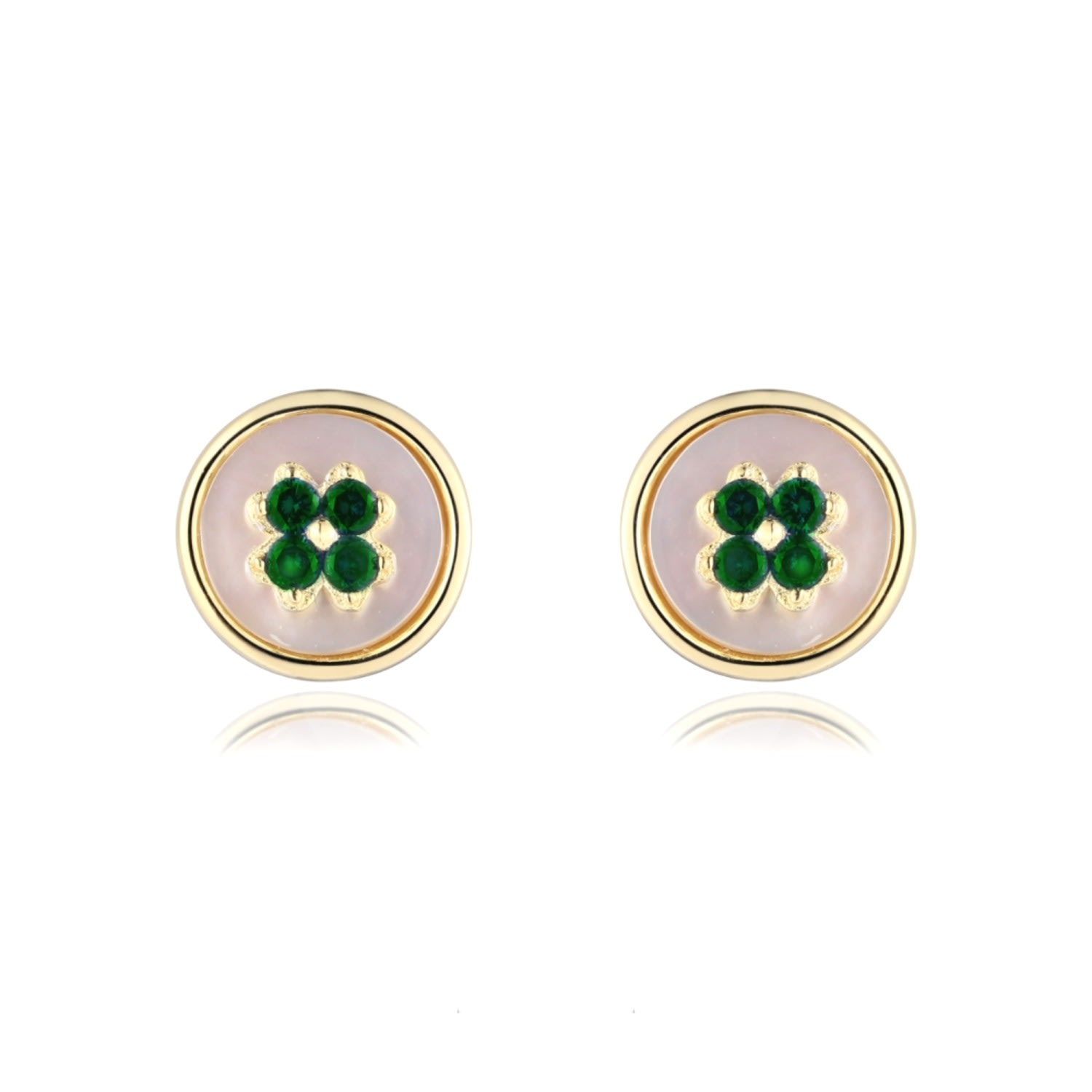 House Of Elliott Women's Gold Swish Mother Of Pearl Earrings With Green Zirconia