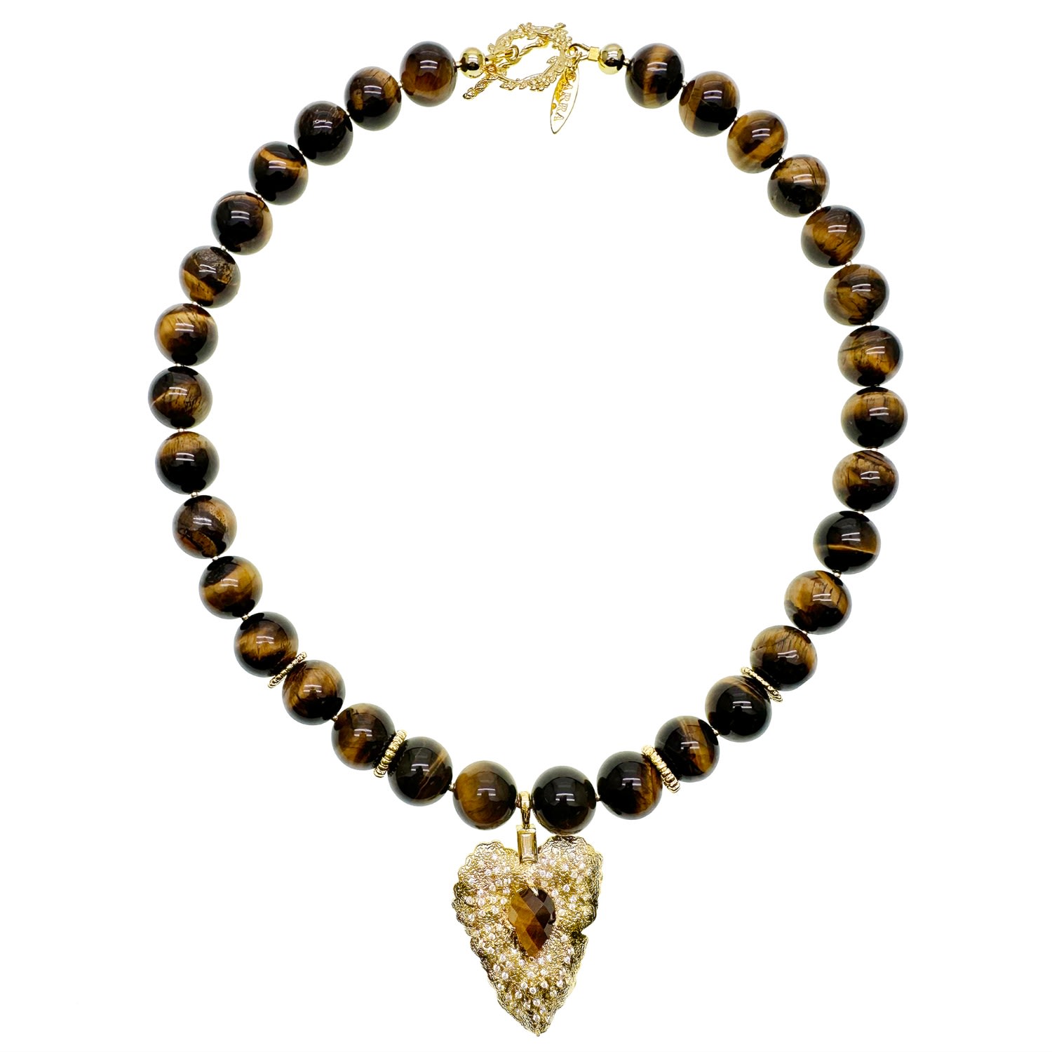 Women’s Brown Tiger Eye Stone With Leaf Pendant Chunky Necklace Farra