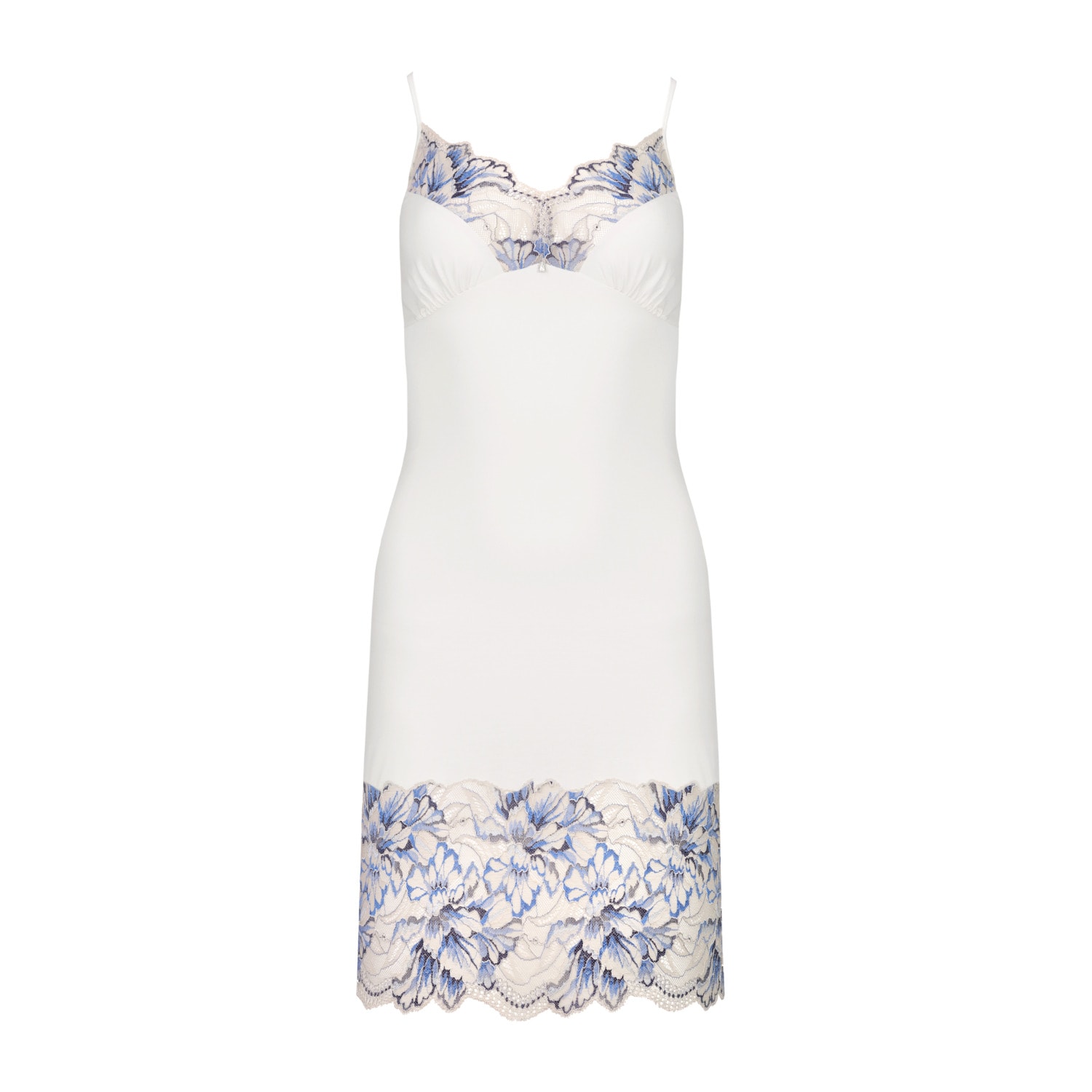 Oh!zuza Night&day Women's White / Neutrals / Blue Soft Viscose Elegant Slip With Delicate Lace In White/blue