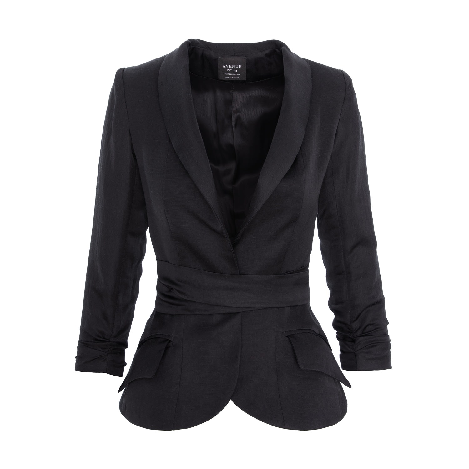 Avenue No.29 Women's Rayon And Linen Structured Blazer With Belt - Black In Black