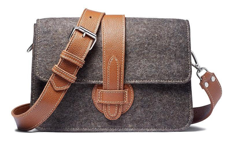 Women’s Grey / Brown Carrie Crossbody - Grey Wool Blend/Cognac Leather Modus Rio