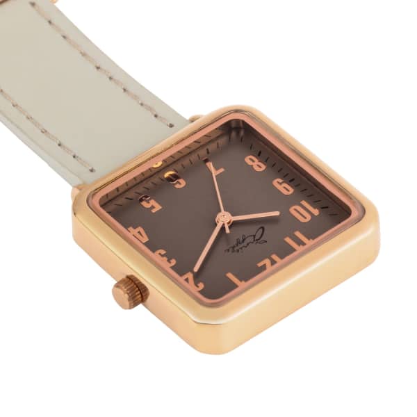 Bermuda Watch Company Annie Apple Square Rose Gold Grey Leather Nurse Fob Watch In Fob