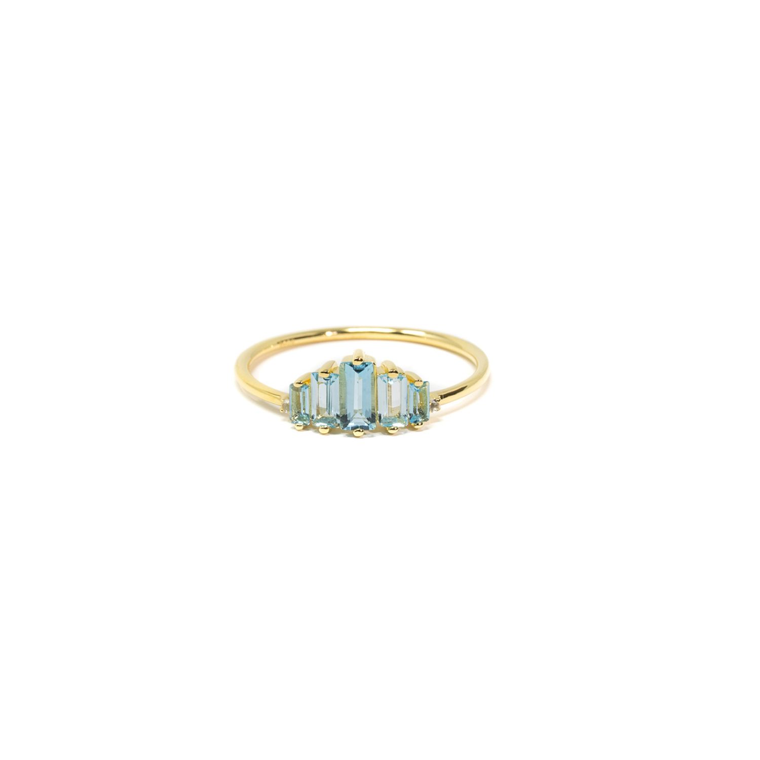 Nasi Silver Women's Aaliyah Baguette Ring- Blue Topaz, Gold In Gold
