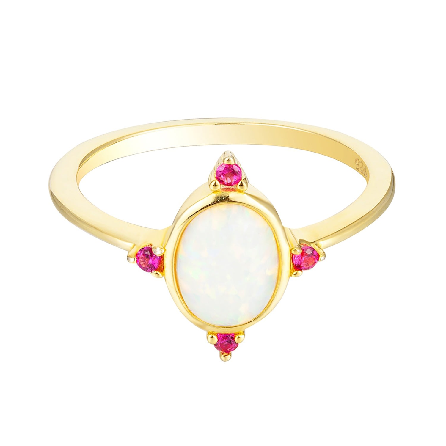 Women’s 22Ct Gold Vermeil Opal & Ruby Oval Ring Seol + Gold