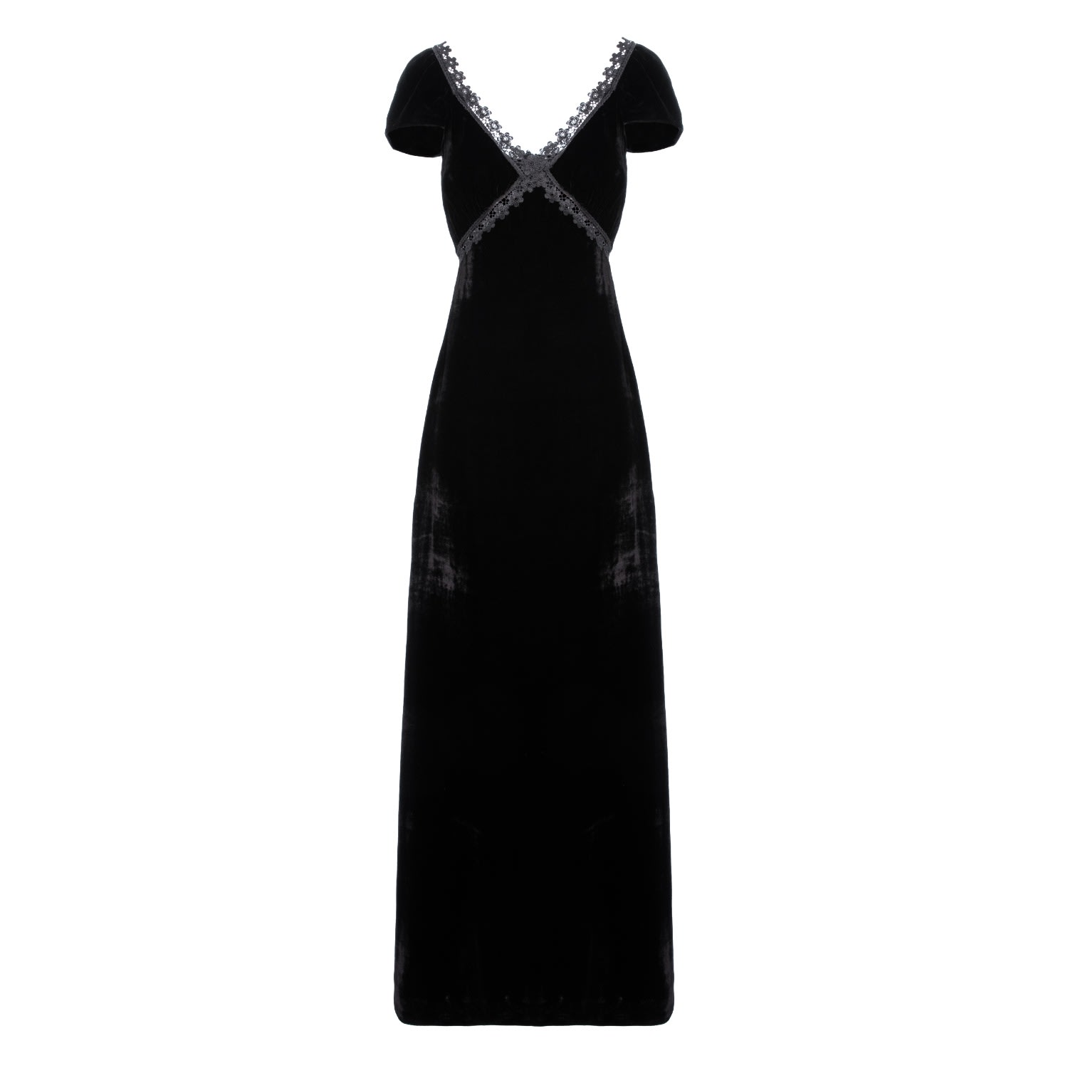 Izabela Mandoiu Women's Black Long Silk Velvet Dress With Floral Lace In Black