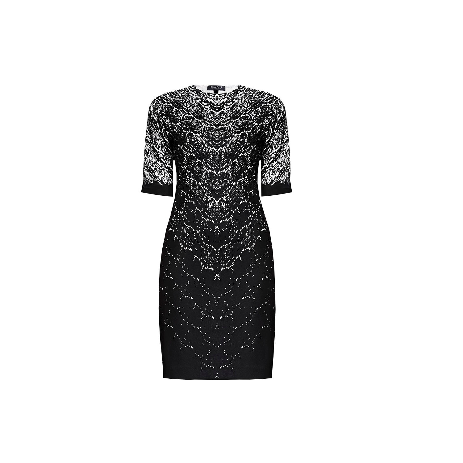 Women’s Black Printed Lace Monochrome Fitted Dress Large Rumour London