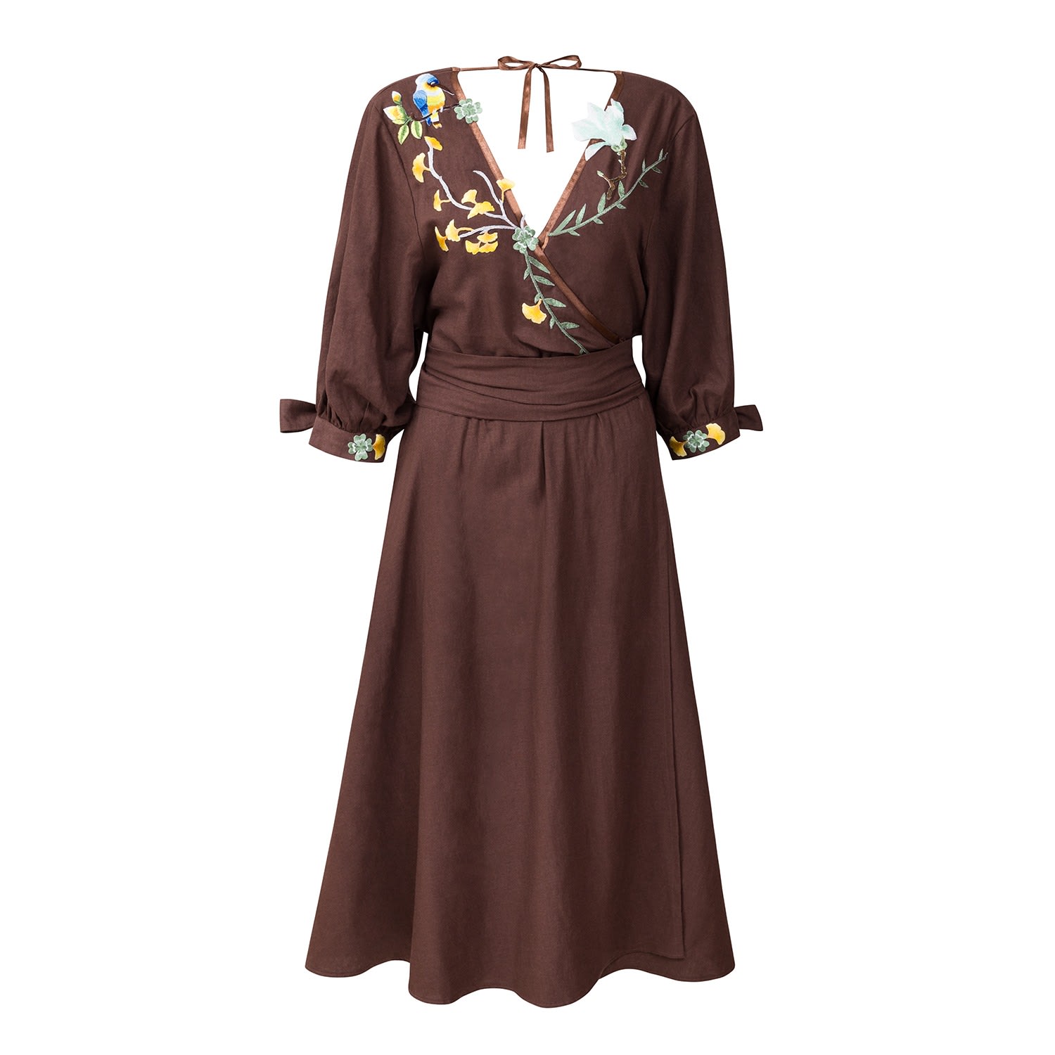 Women’s Brown Romantic Dress With Embroidery La Femme Mimi