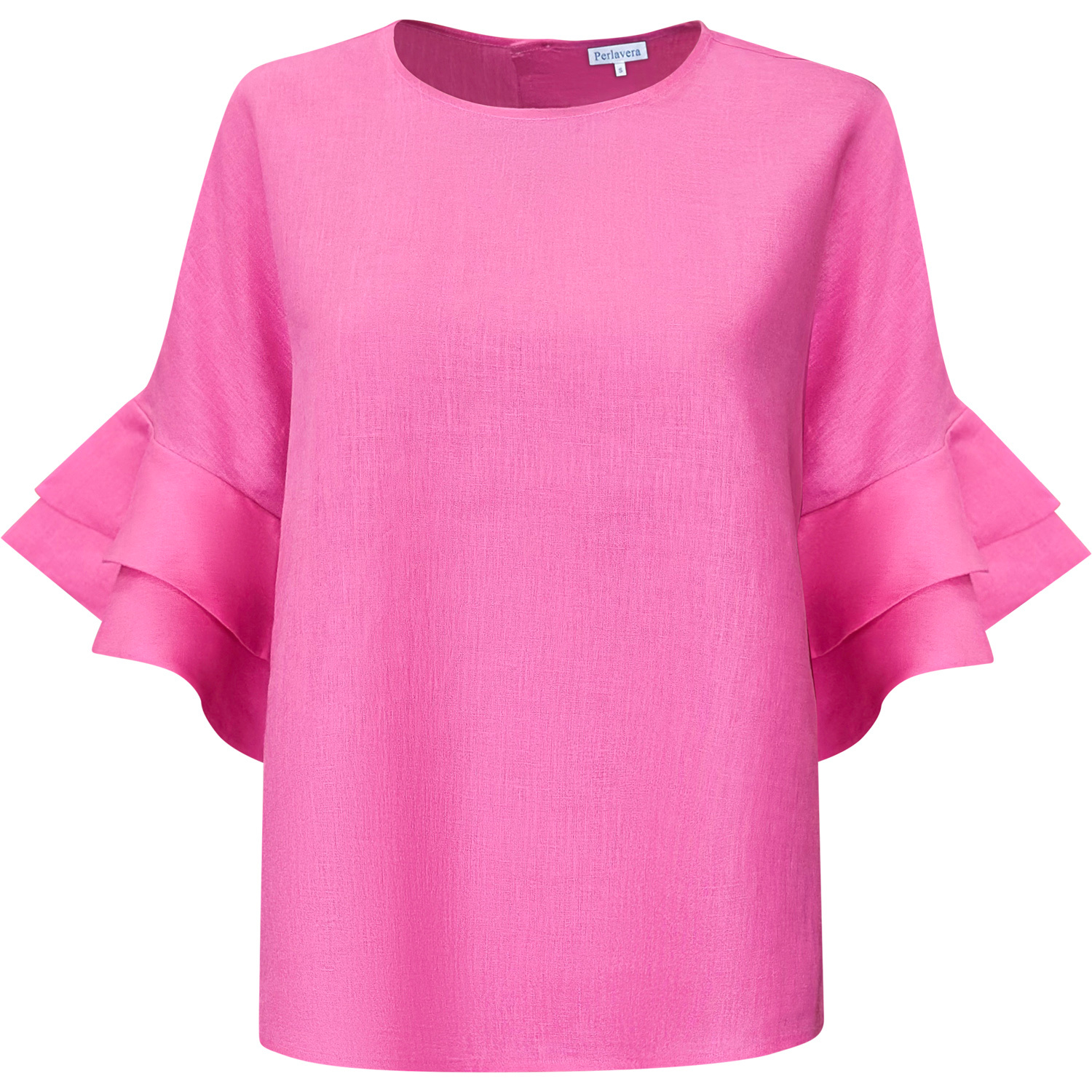Perlavera Women's Pink Lolan Carmina Rose Solid Linen Flare Sleeve Top In Purple