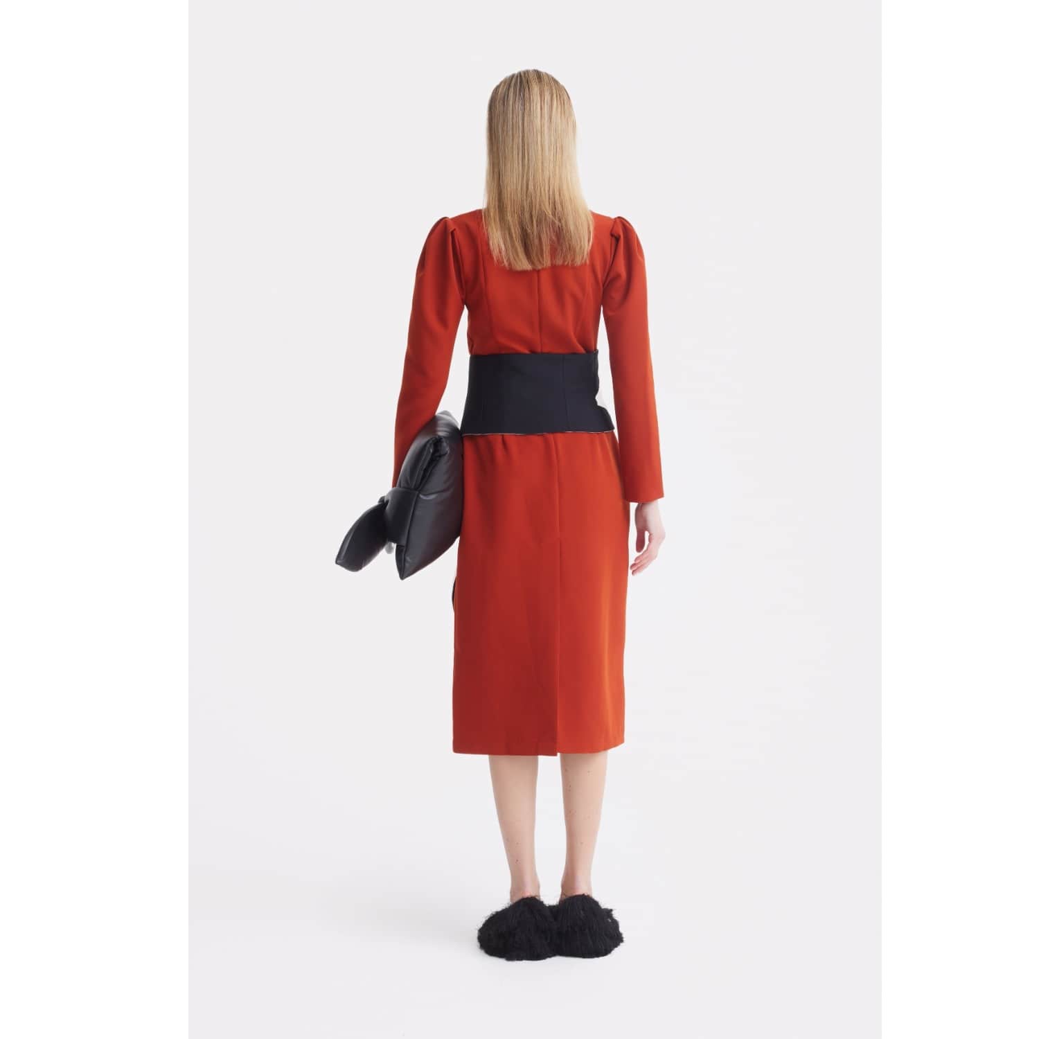terracotta long sleeve dress Zapaka Women Terracotta High Neck Long Sleeves Bridesmaid Dress Velvet Sheath Ruched Wedding Guest Dress, Terracotta / US16W