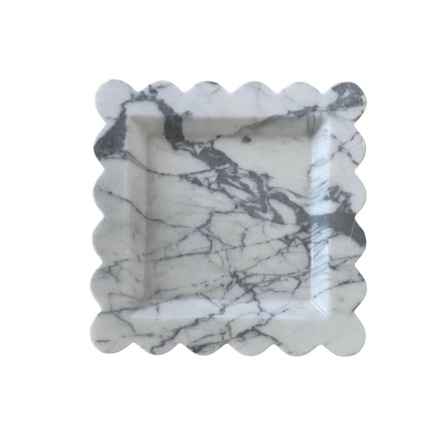Aesthete Label Luna Grey & White Marble Square Scallop Wavy Tray In White