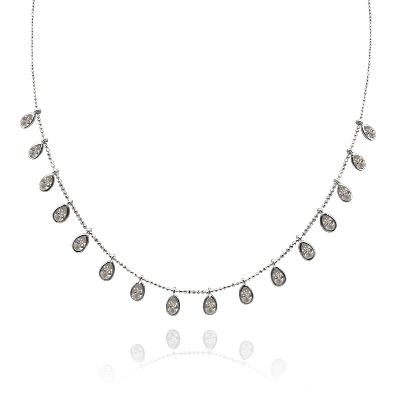 Women’s Neutrals Sterling Silver Necklace With Diamond Cubic Zirconium Pear Shape Drops Michael Nash Jewelry