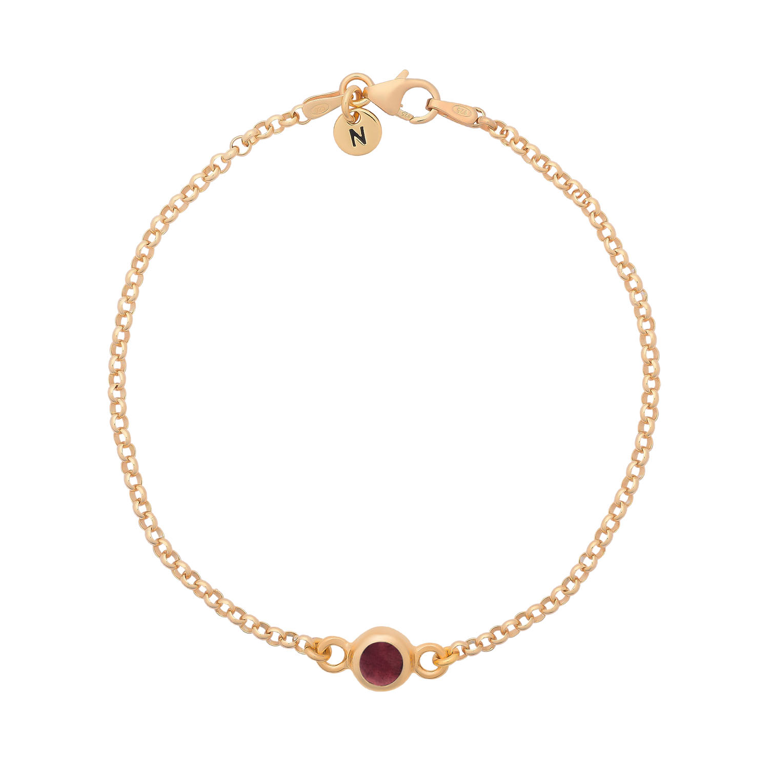 Nellou Jewellery Women's Red Garnet Birthstone Gem Dot Bracelet Gold Plated Sterling Silver - January In Red