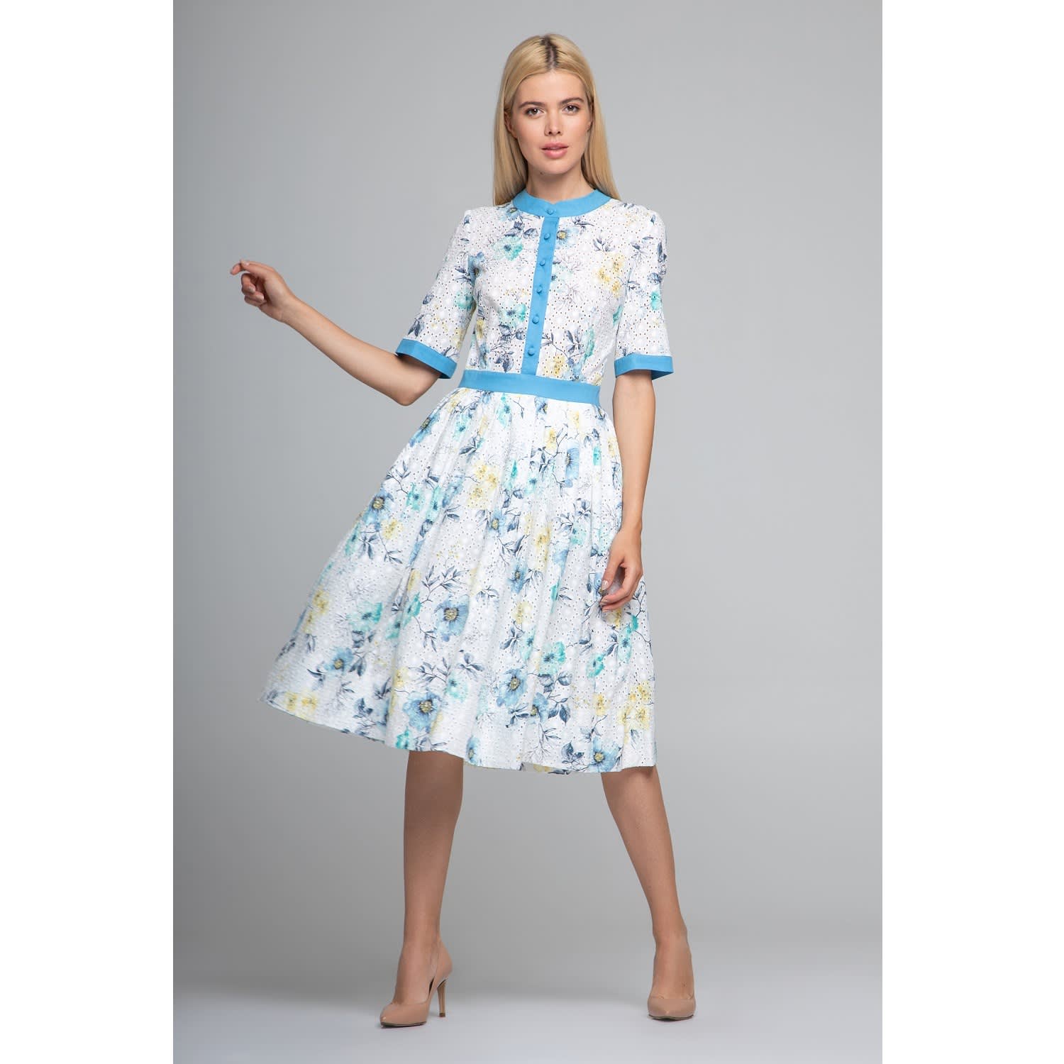 Blue broderie dress deals
