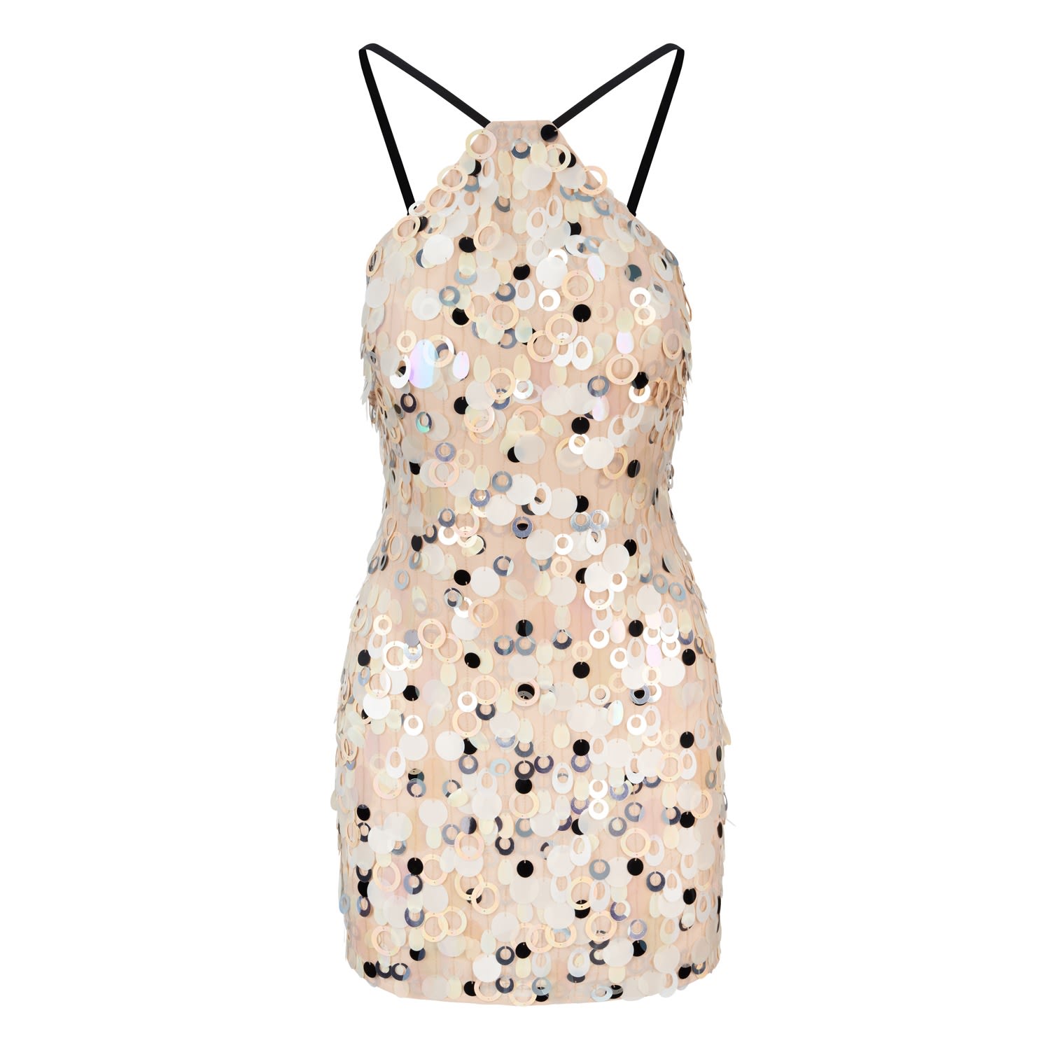 Raevynn Women's Neutrals Skylar Dress In Pearly Disc Sequins In Black/white