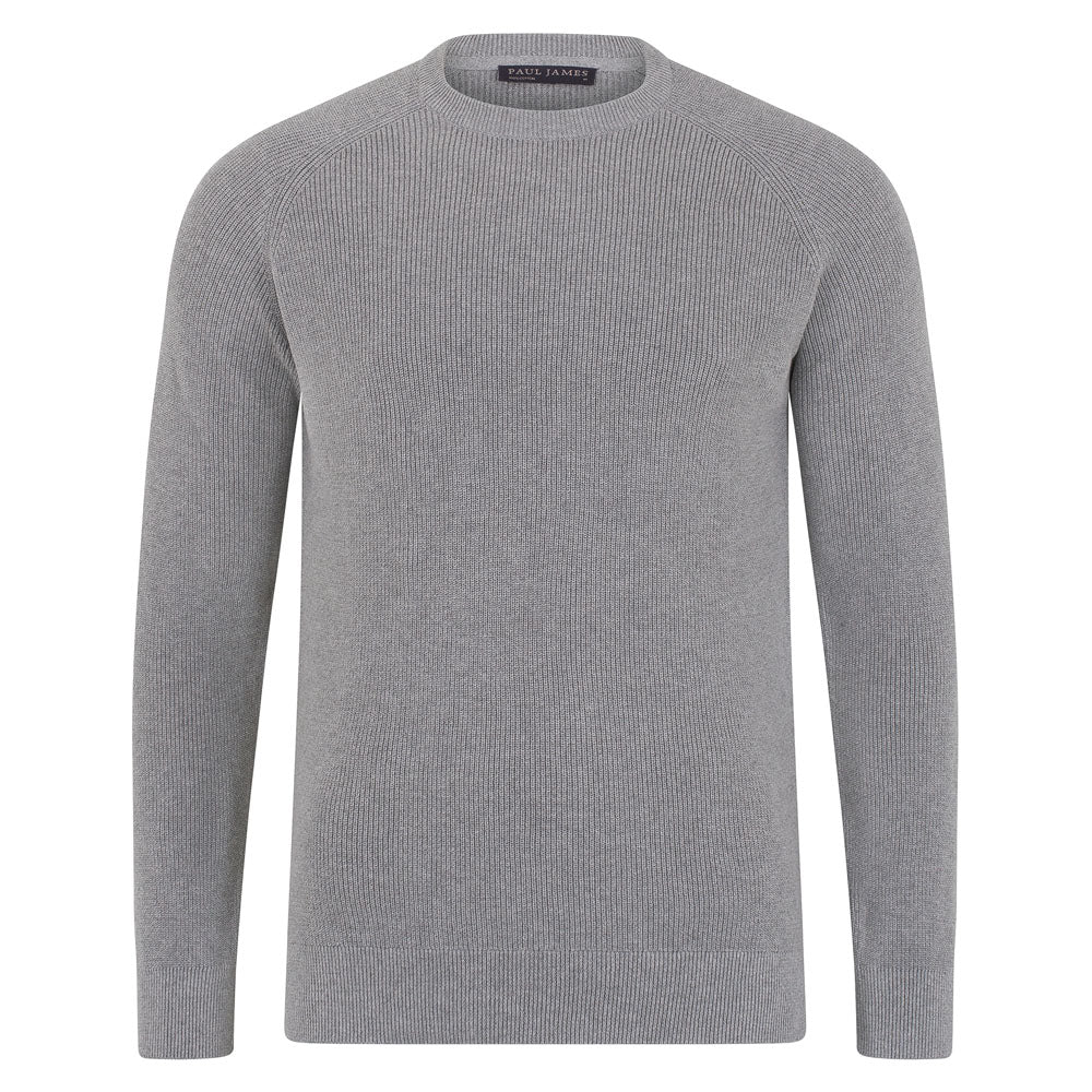 Mens Cotton Lightweight Fisherman Dylan Rib Jumper - Ash Grey Large Paul James Knitwear