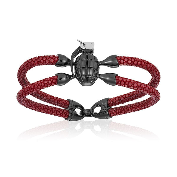 Men’s Red Wine Stingray Bracelet With Black Pvd Grenade Unisex Double Bone Bracelets