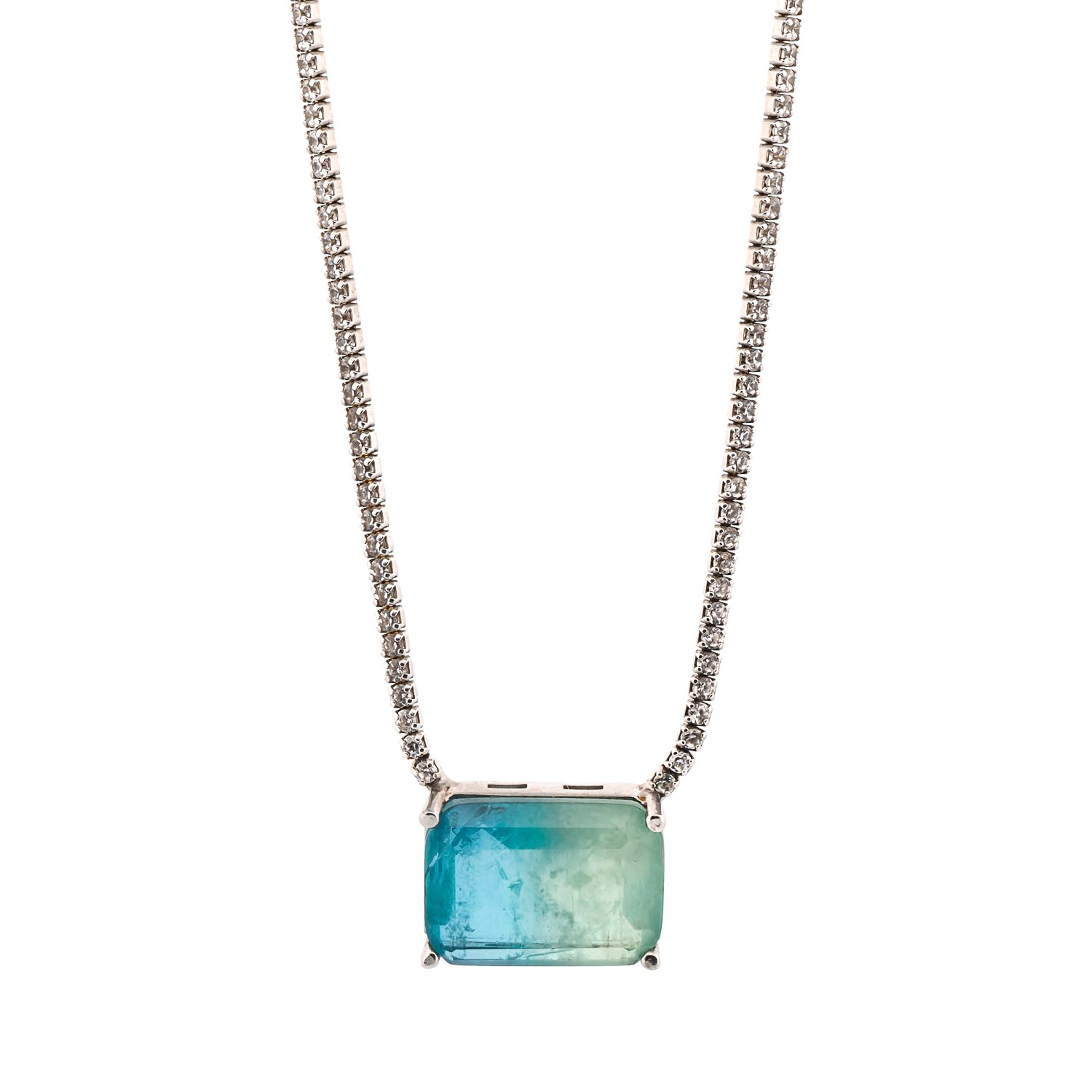 Women’s Blue / Silver Paraiba Tourmaline Diamond Chain Happy Necklace - Blue Ebru Jewelry