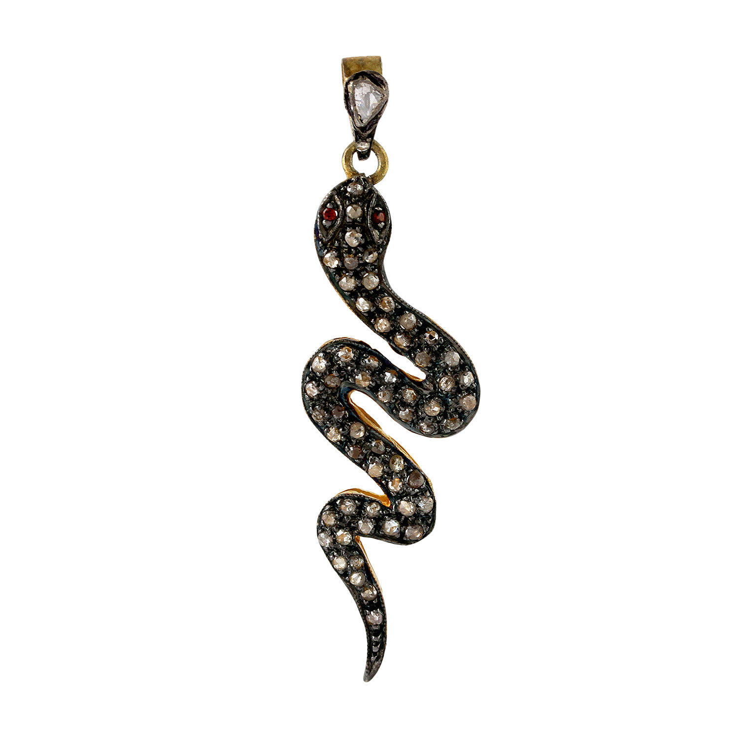 Women’s Brown / White / Black Pave Diamond Garnet 925 Sterling Silver Snake Pendant Artisan