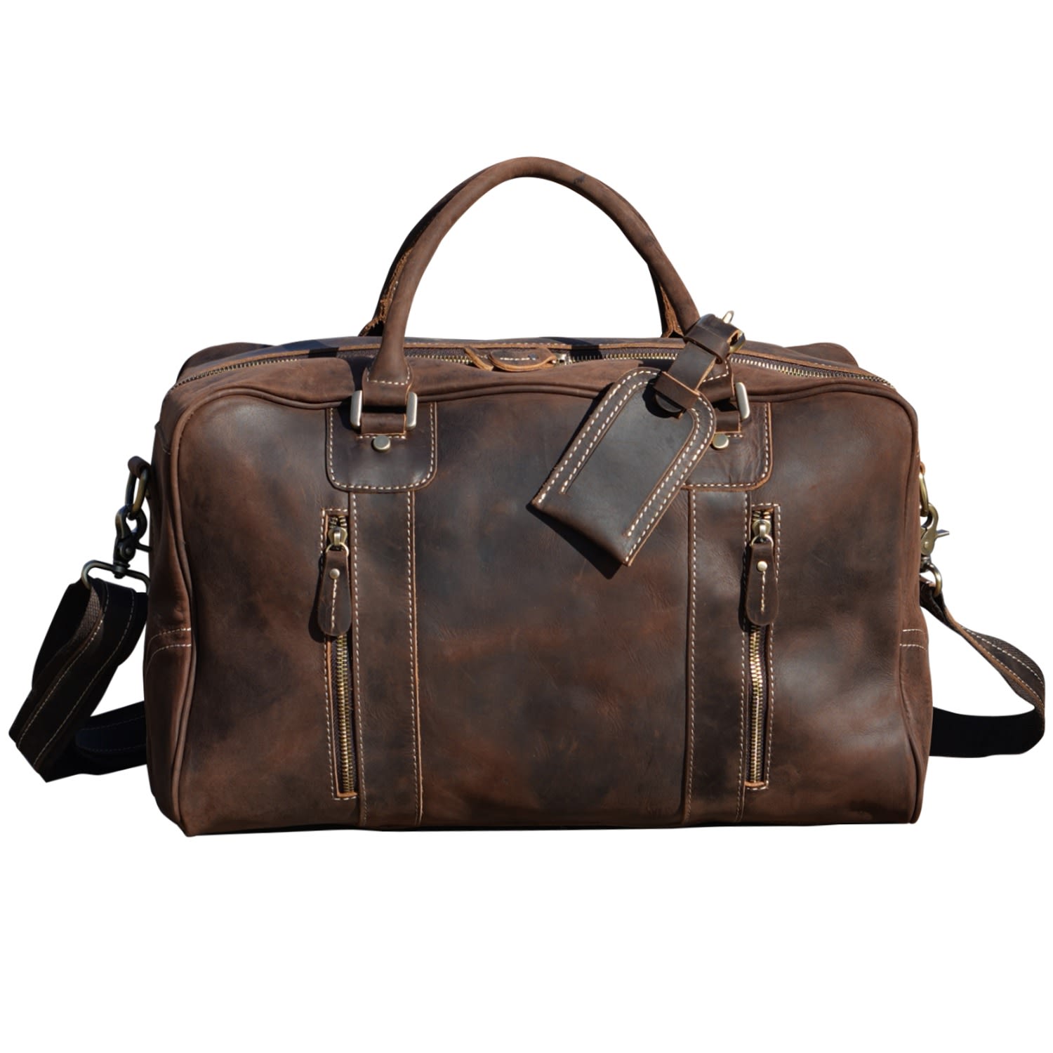 Men’s Genuine Leather Over Night Bag - Dark Brown Touri