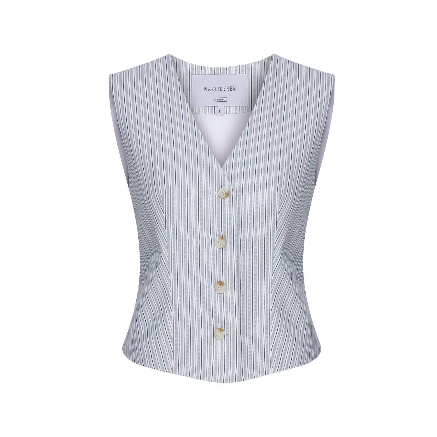 Nazli Ceren Lyra Striped Cotton Waistcoat In Blue