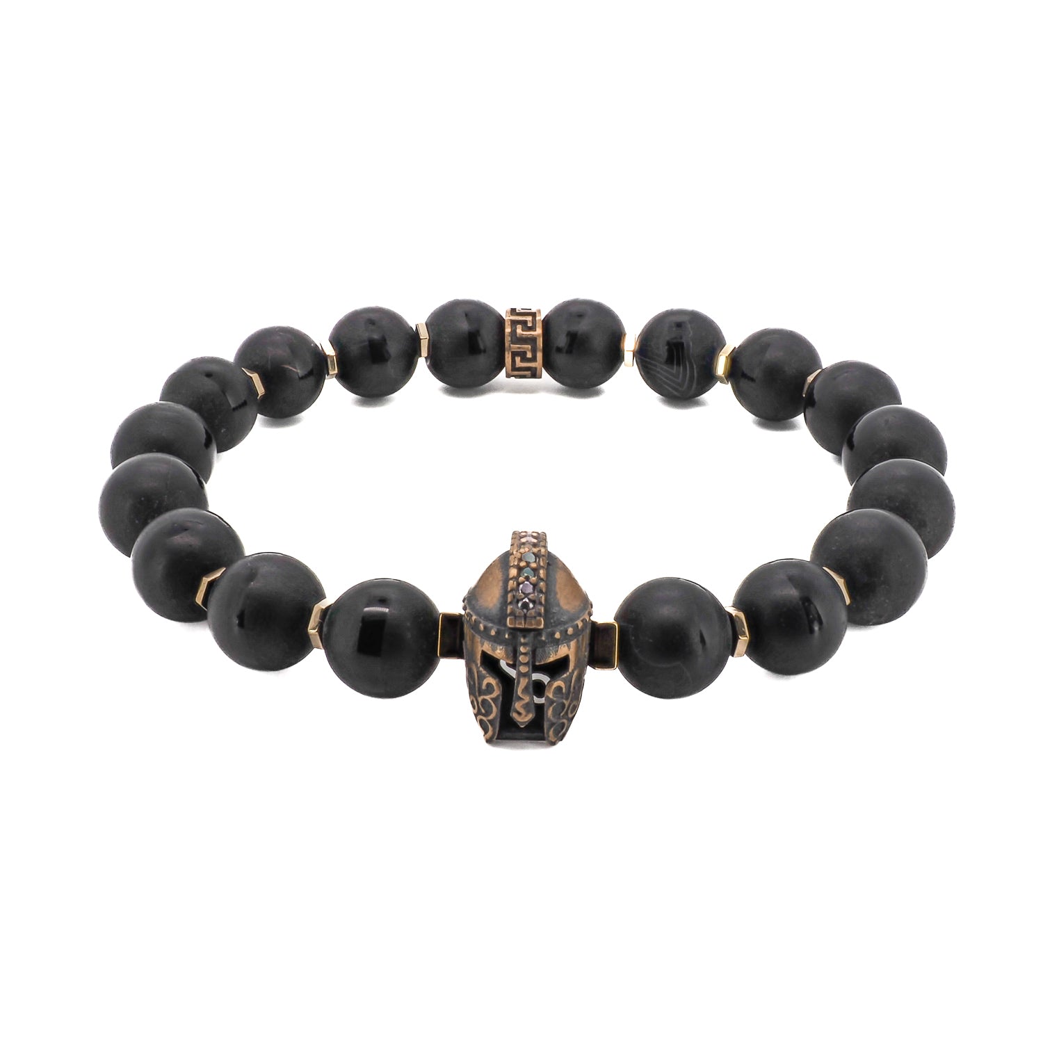 Men’s Gold / Black Black Onyx Stone Gladiator Charm Beaded Bracelet - Black Ebru Jewelry