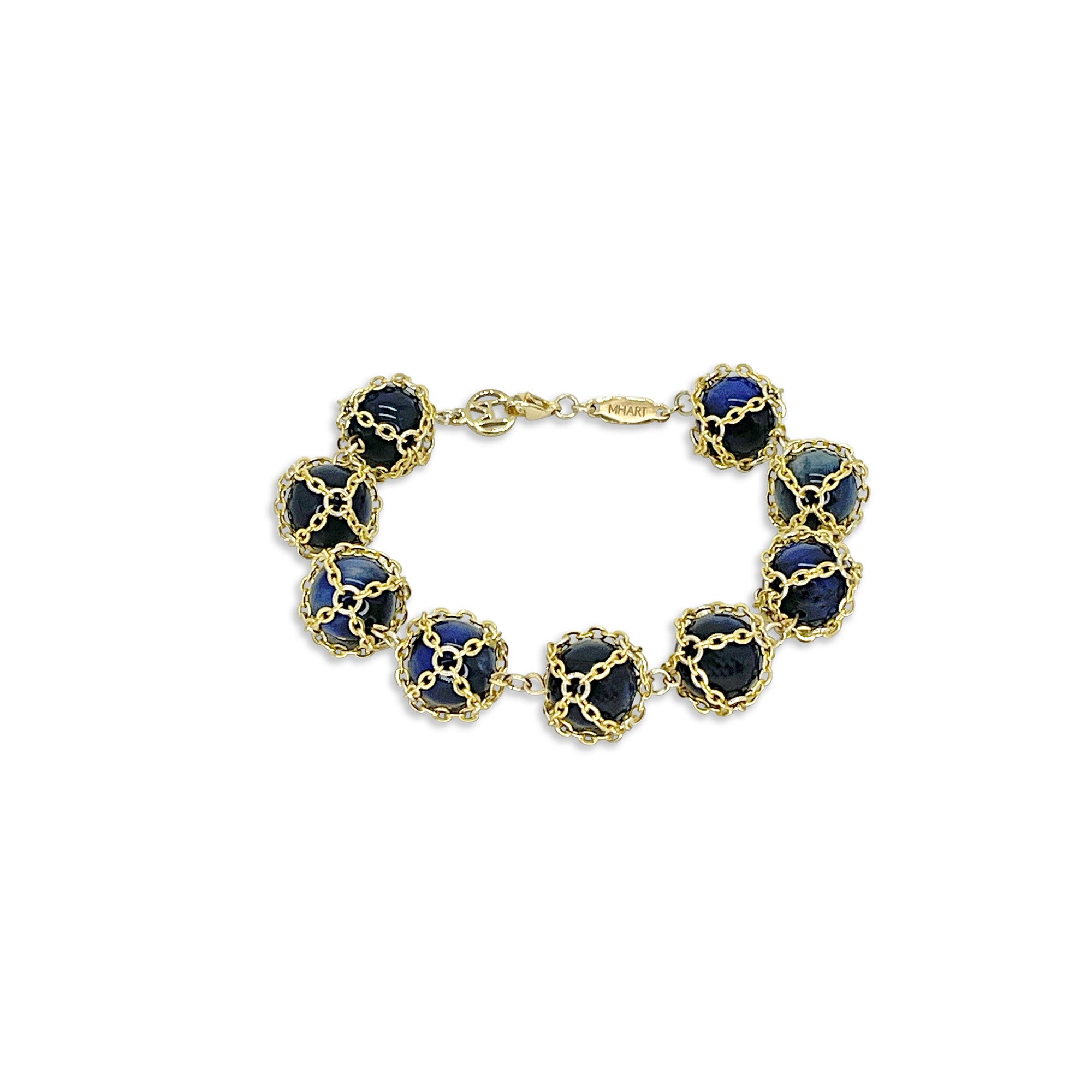 Mhart Women's Gold Caged Lapis Bracelet