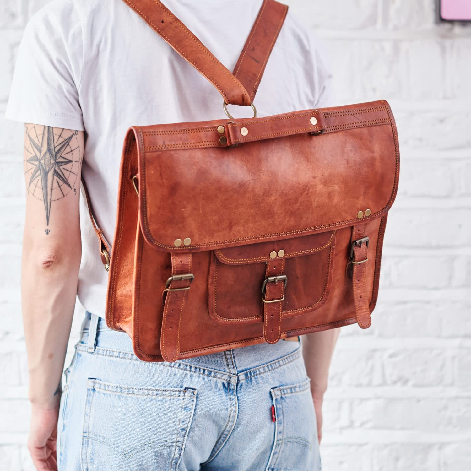 Vida Vintage Leather Backpack Satchel VIDA VIDA Wolf Badger