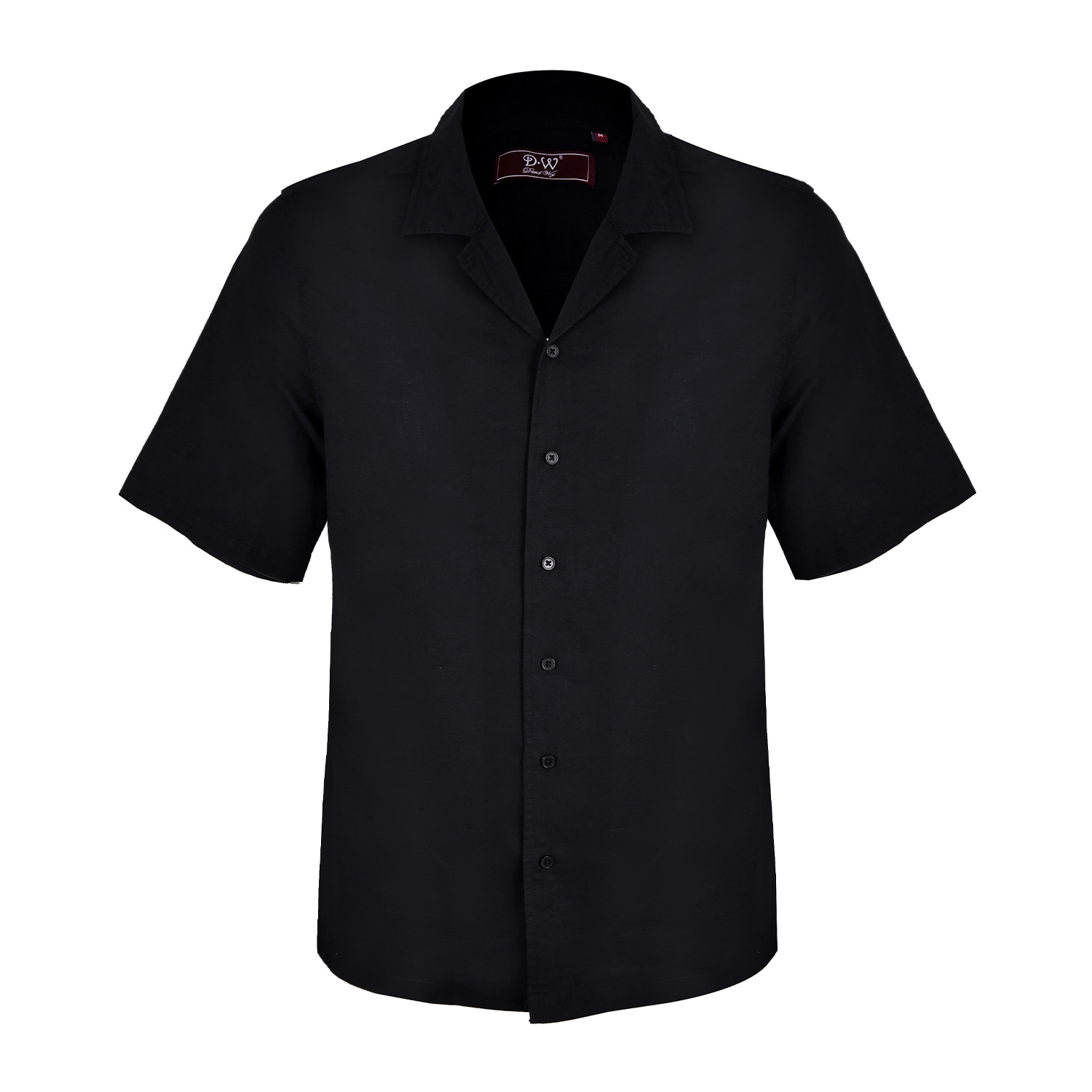 David Wej Men's Hugo Linen Cuban Collar Shirt - Black In Black
