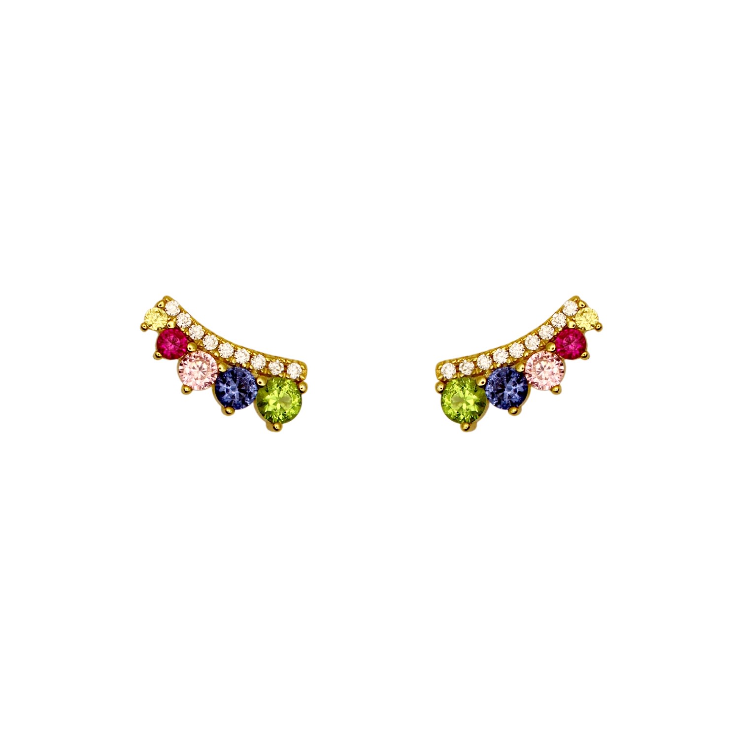 Women’s Gold Shiny Rainbow Stud Earrings Vicstonenyc Fine Jewelry