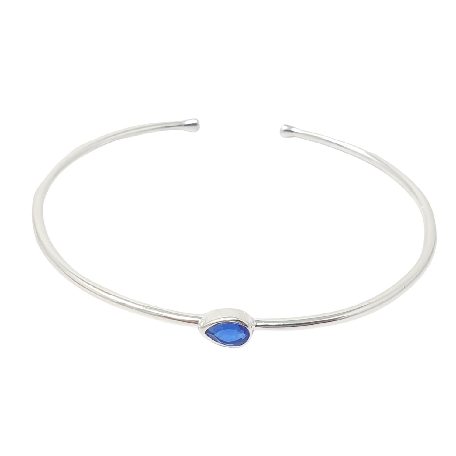 Women’s Blue / Silver Minimalist Sterling Silver Sapphire September Birthstone Bangle Bracelet Harfi