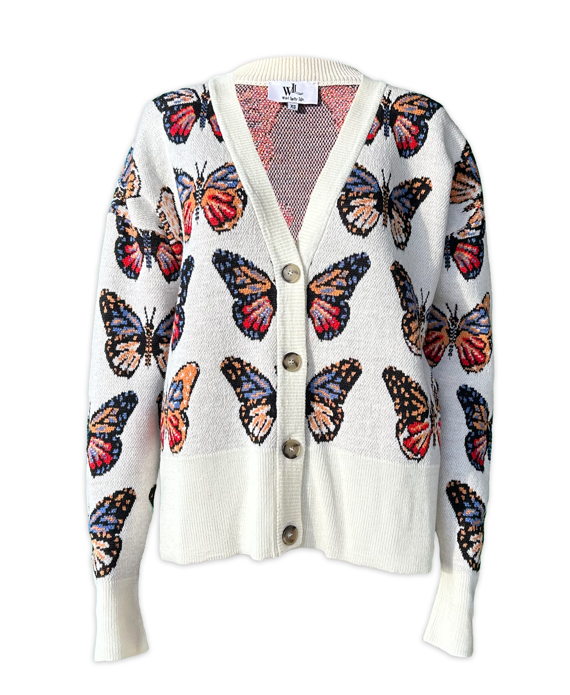 Women’s Butter Soft Merino Wool Cardigan In Butterfly Jacquard Medium Wild Lady Lils