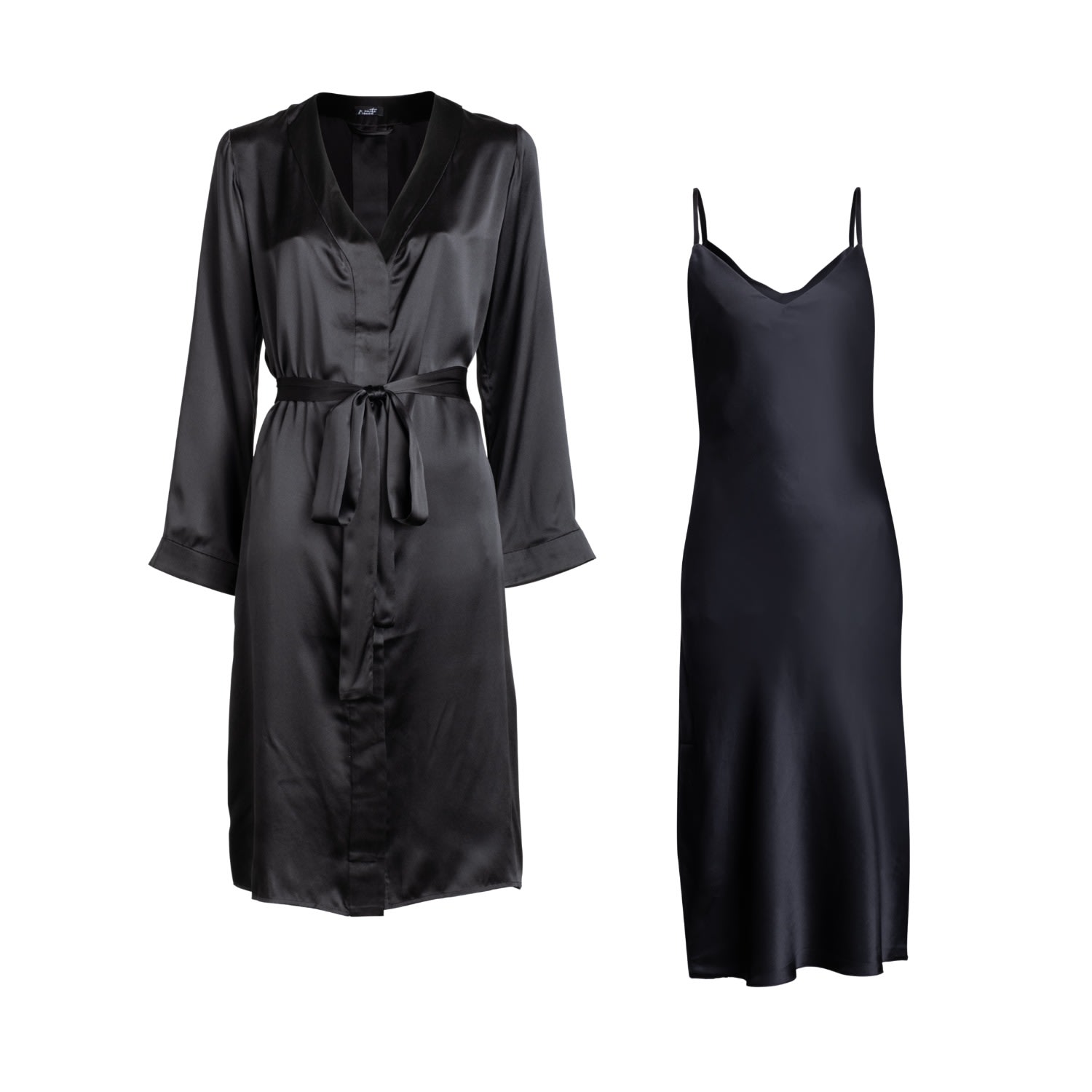 Women’s Black Silk Nightdress & Chemise Set In Noire Large Je Mrite