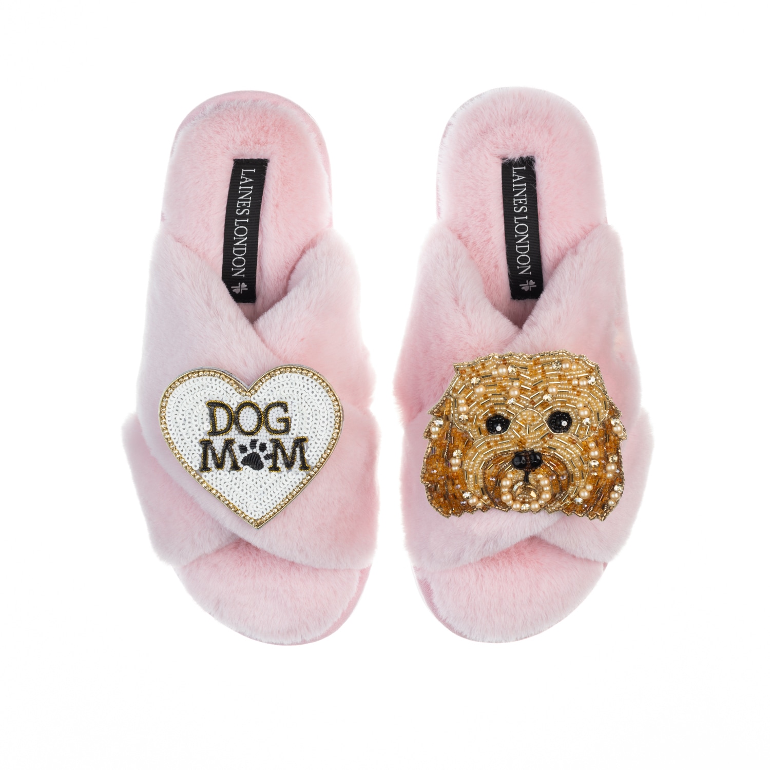 Laines London Women's Pink / Purple Classic Laines Slippers With Enki-doo & Dog Mum / Mom Brooches - Pink In Pink/purple