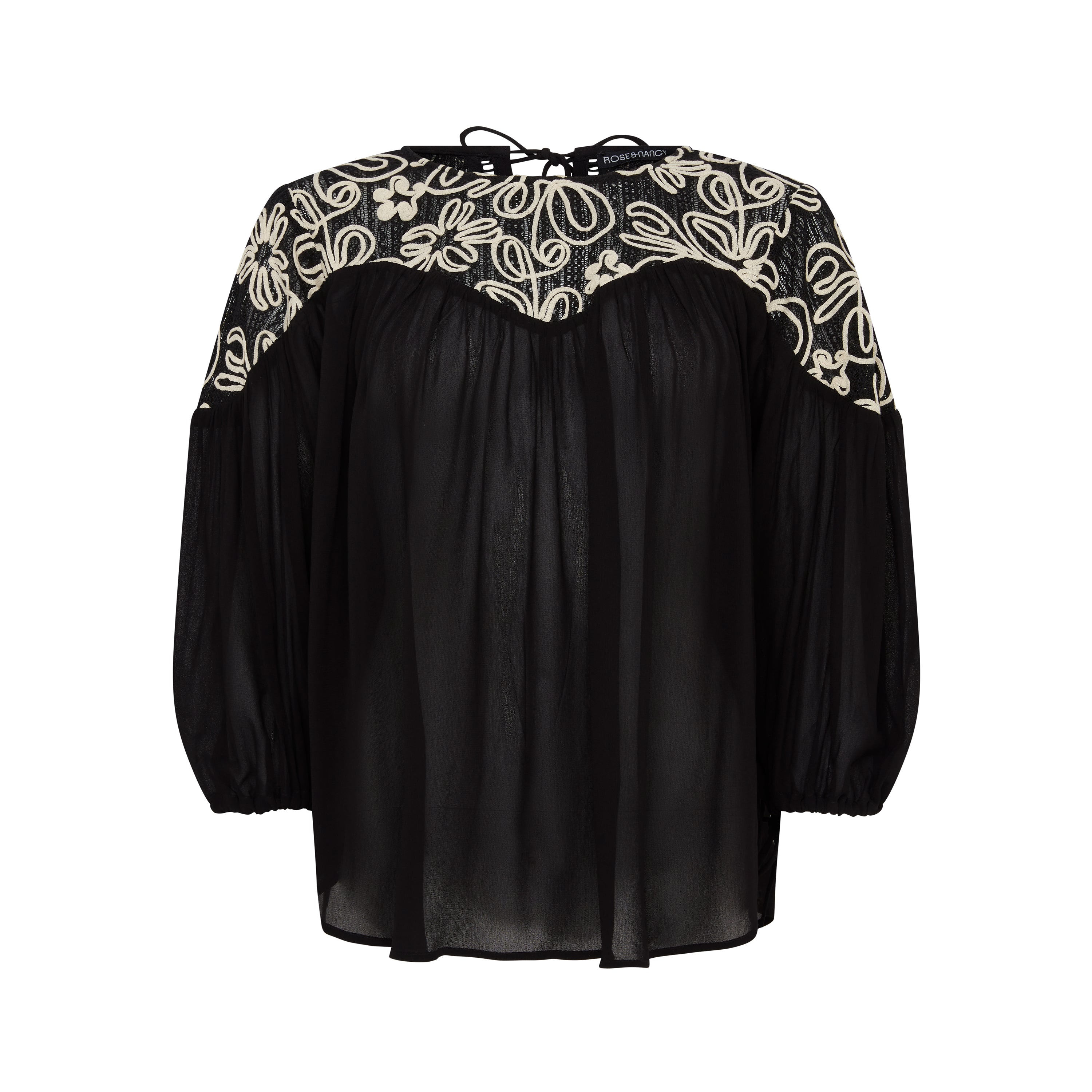 Rose & Nancy Women's Black / White Rhea Black Boho Lace Top In Black/white