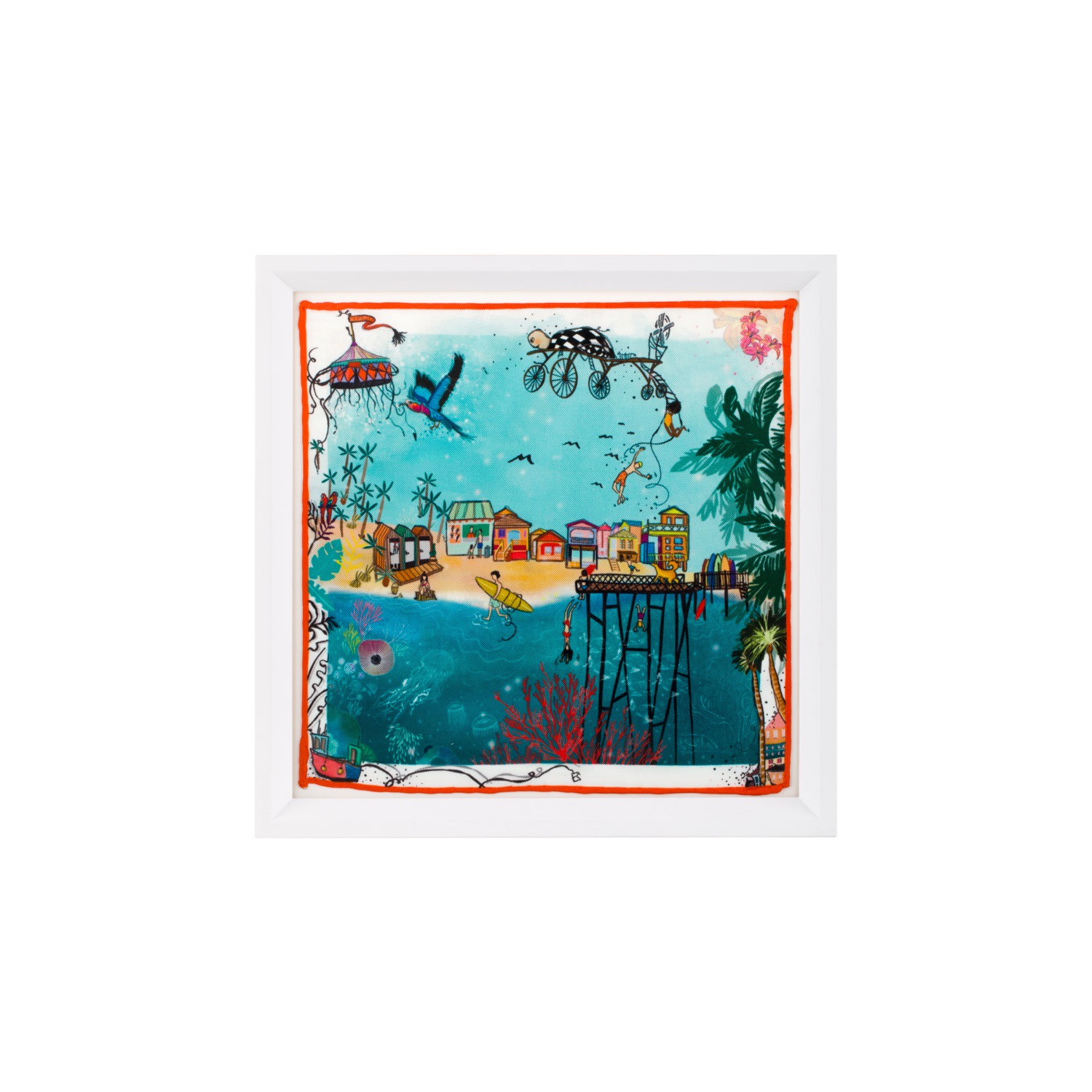 Un Poco Hawaii Beach Life Framed Silk Scarf - Multicolour In Multi