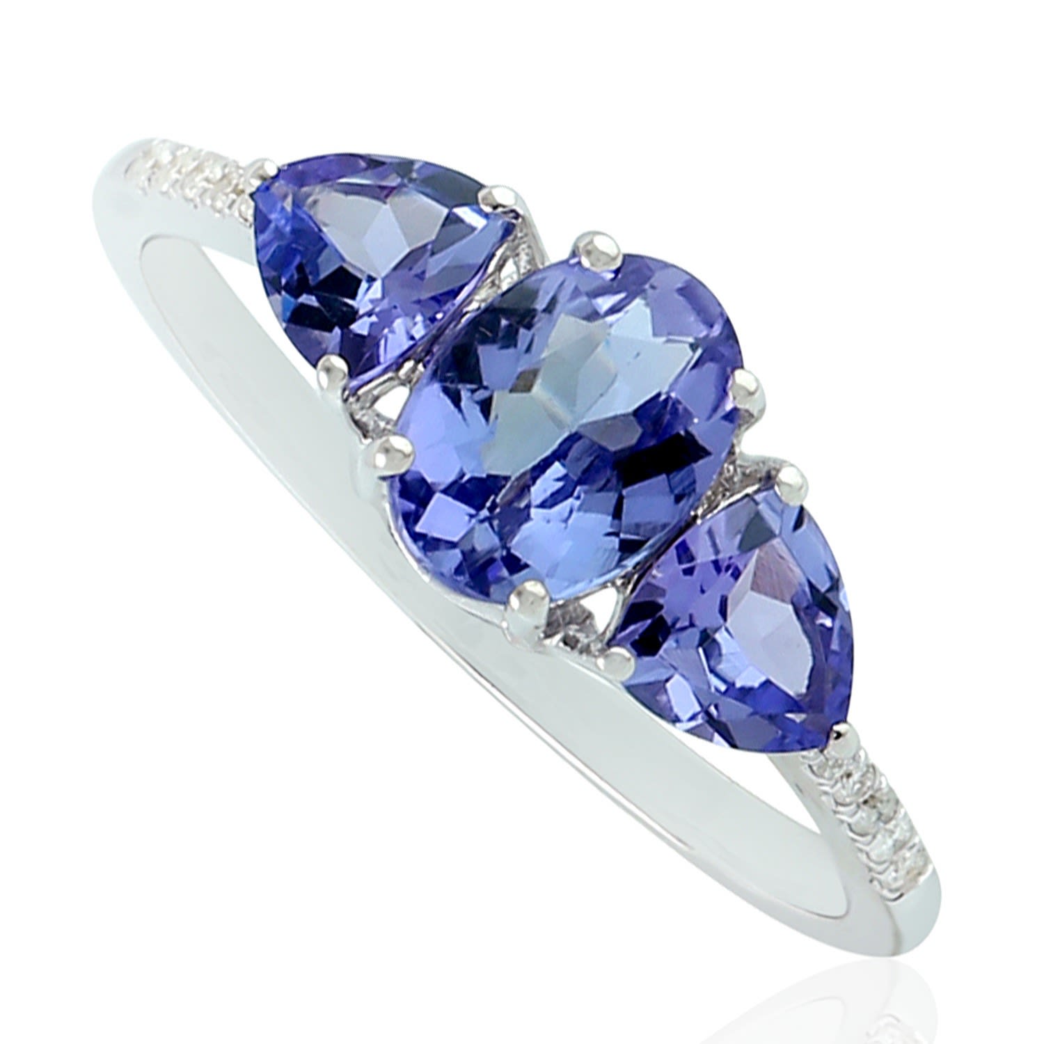 Women’s Blue / White Natural Tanzanite Stackable Ring White Gold Diamond Handmade Jewelry Artisan