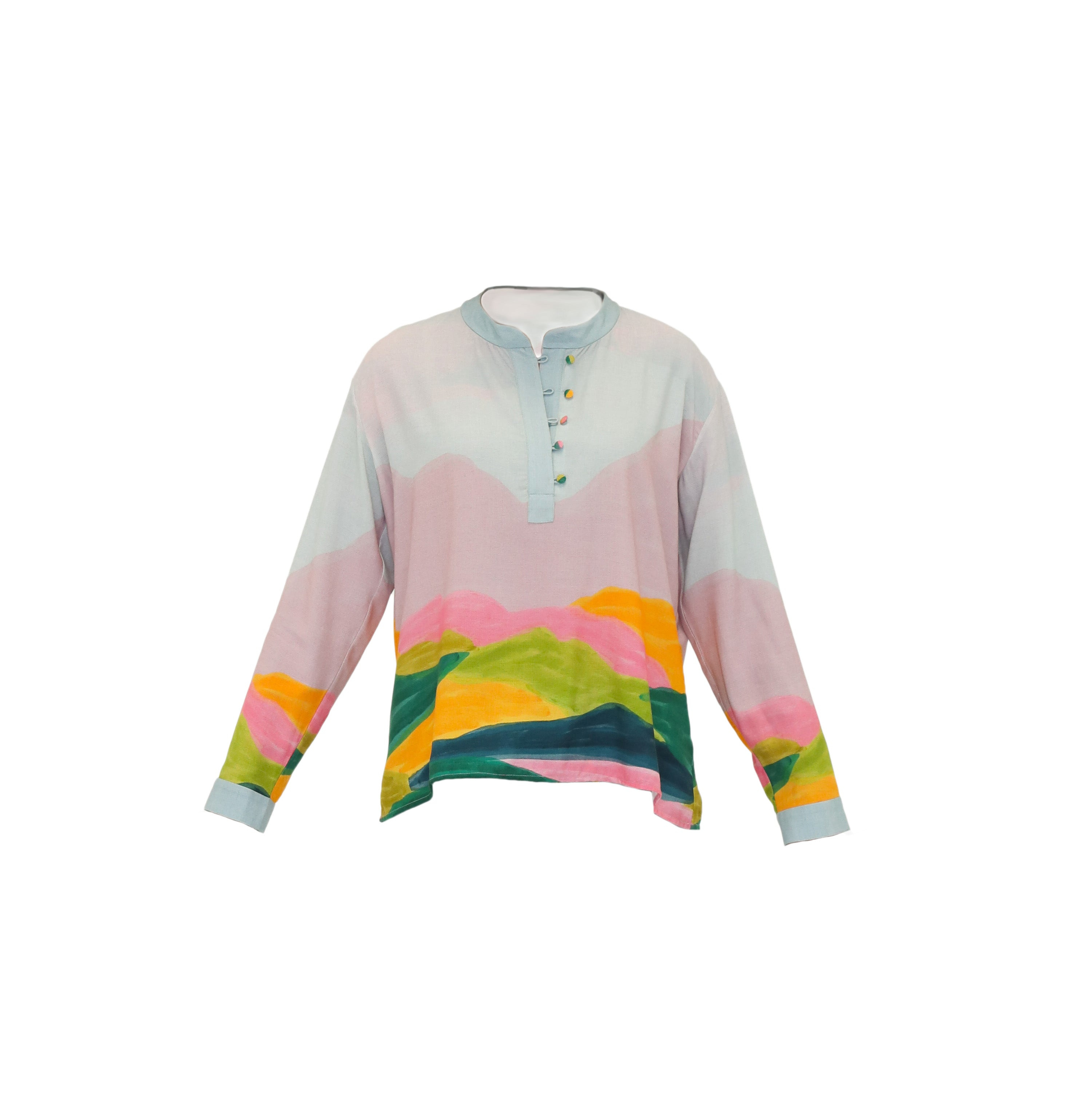 Tiger And The Monkey Women's Green / Blue / Pink The Olivia Ecovero Viscose Banded Collar Shirt - Multicolor Landscape