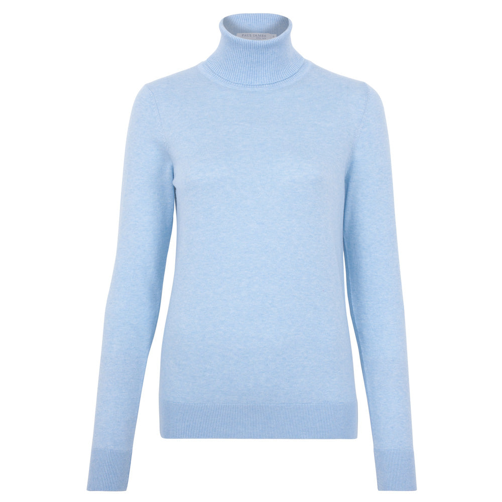 Women’s Terri Ultra-Fine Cotton Roll Neck Long Sleeve Jumper - Baby Blue Extra Large Paul James Knitwear