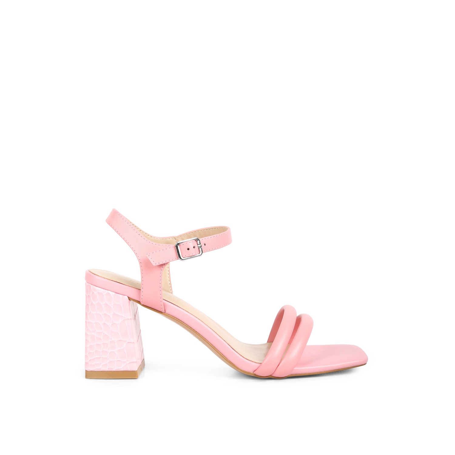 Edyta Ankle Strap Block Heel Sandals In Pink | Rag & Co. | Wolf & Badger