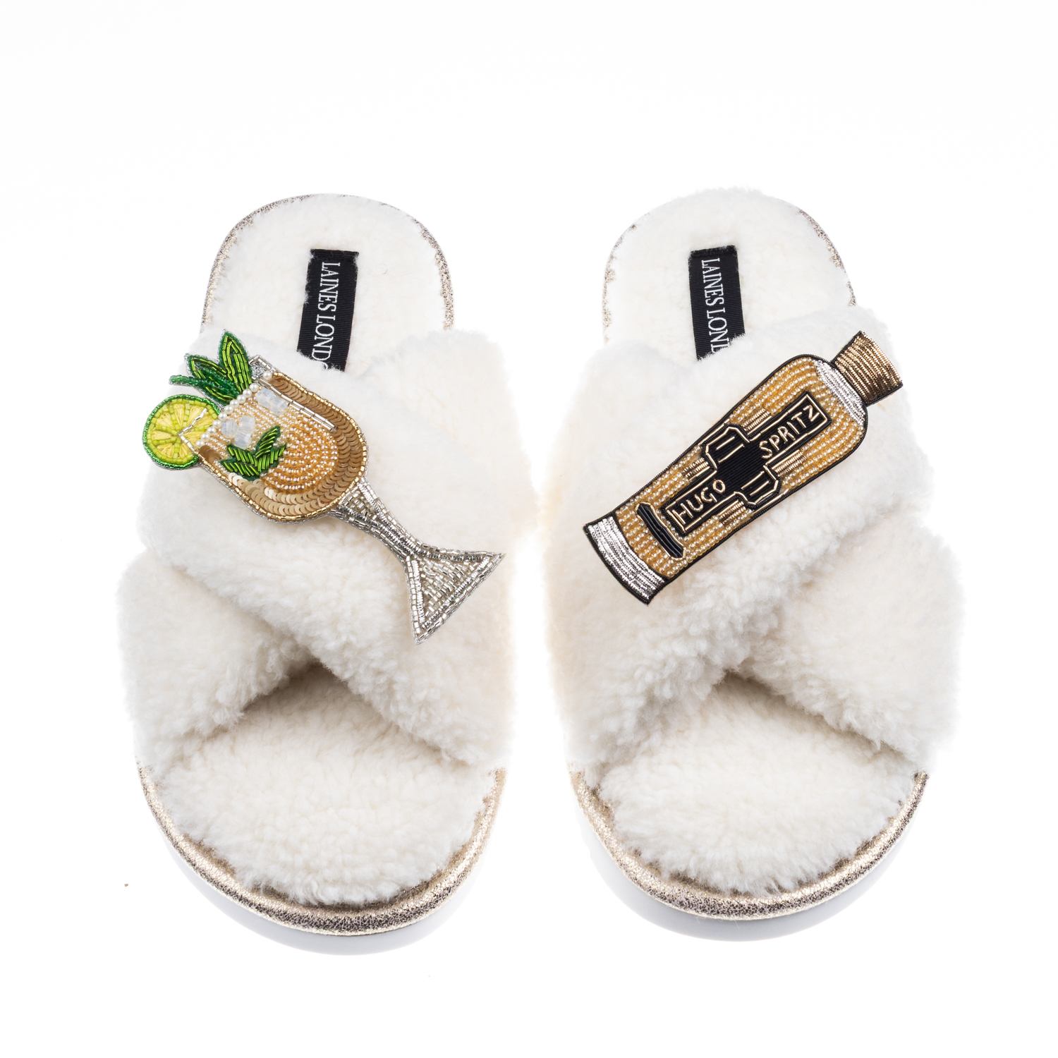 Laines London Women's Neutrals / White Laines Neutral Boucle Slippers With Hugo Spritz Brooches - Cream In White