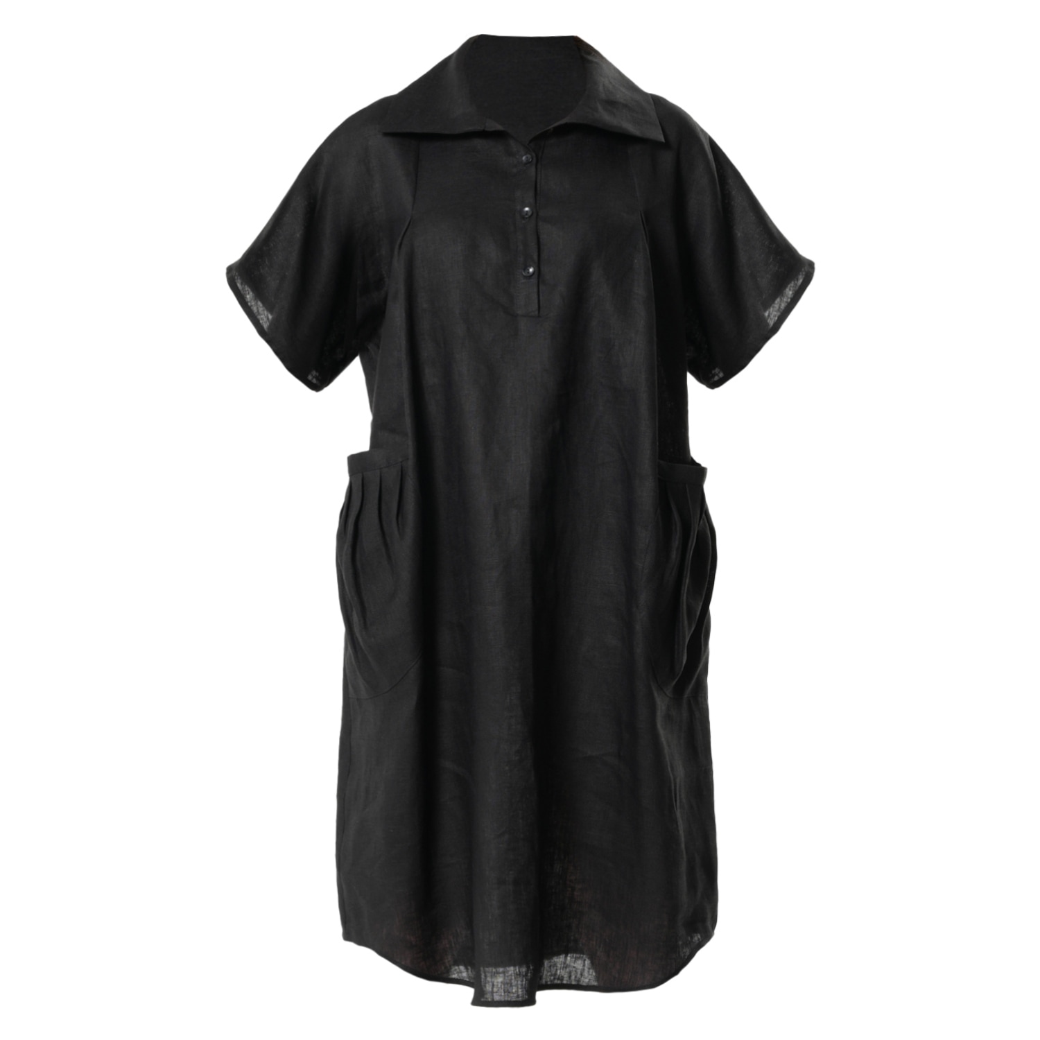 Metamorphoza Women's Midi Linen Dress With Side Pockets In Black In Black