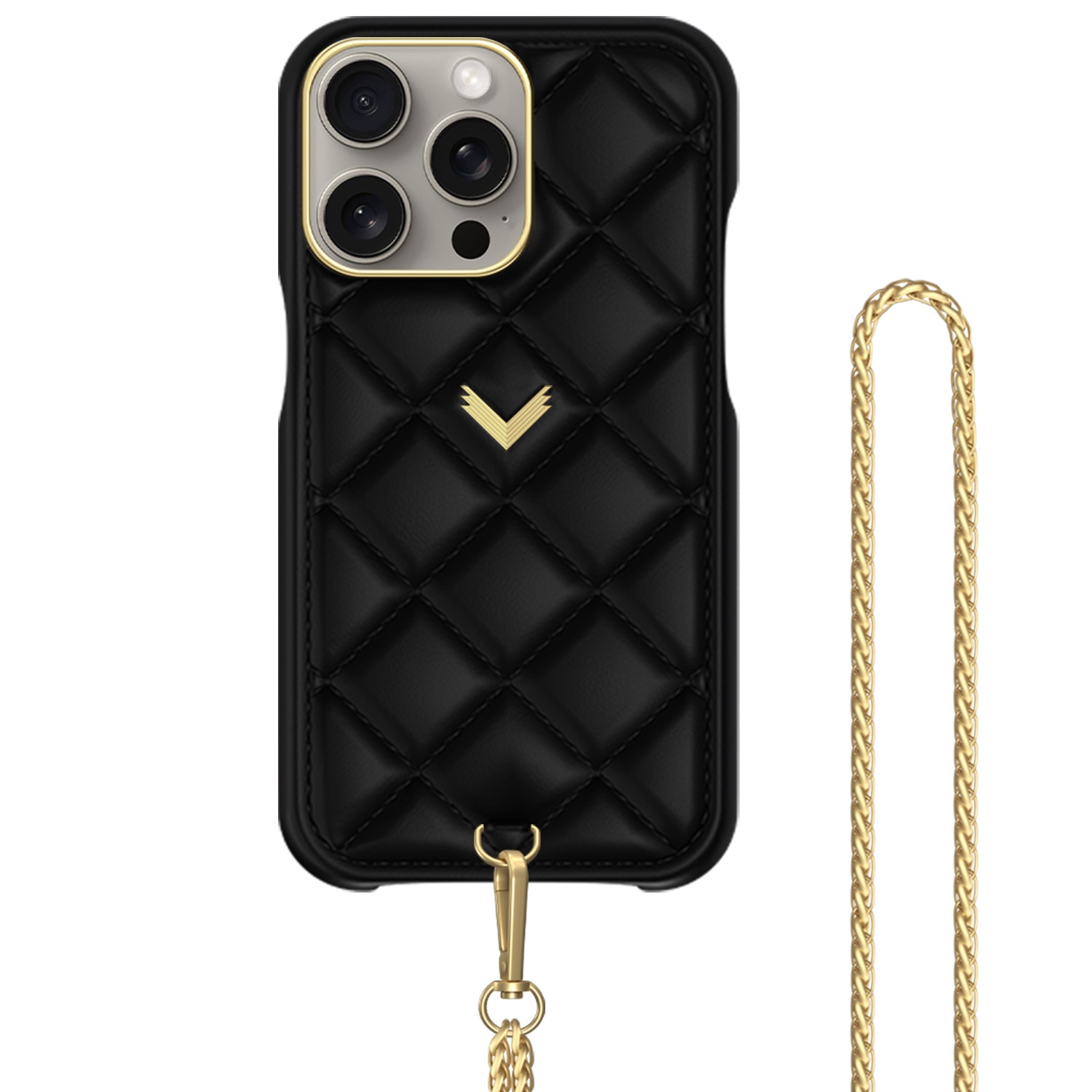 Velante Calf Leather Phone Case, Kanda Texture, On The Go Edition, Gold, Mystery Black In Black
