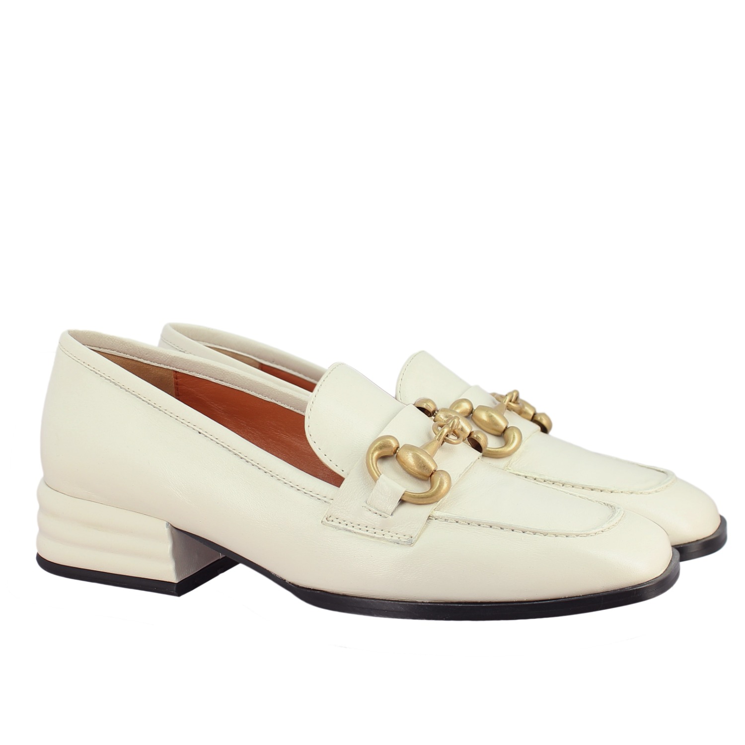 Jenny Leather Block Heels Loafer - White | Saint G | Wolf & Badger