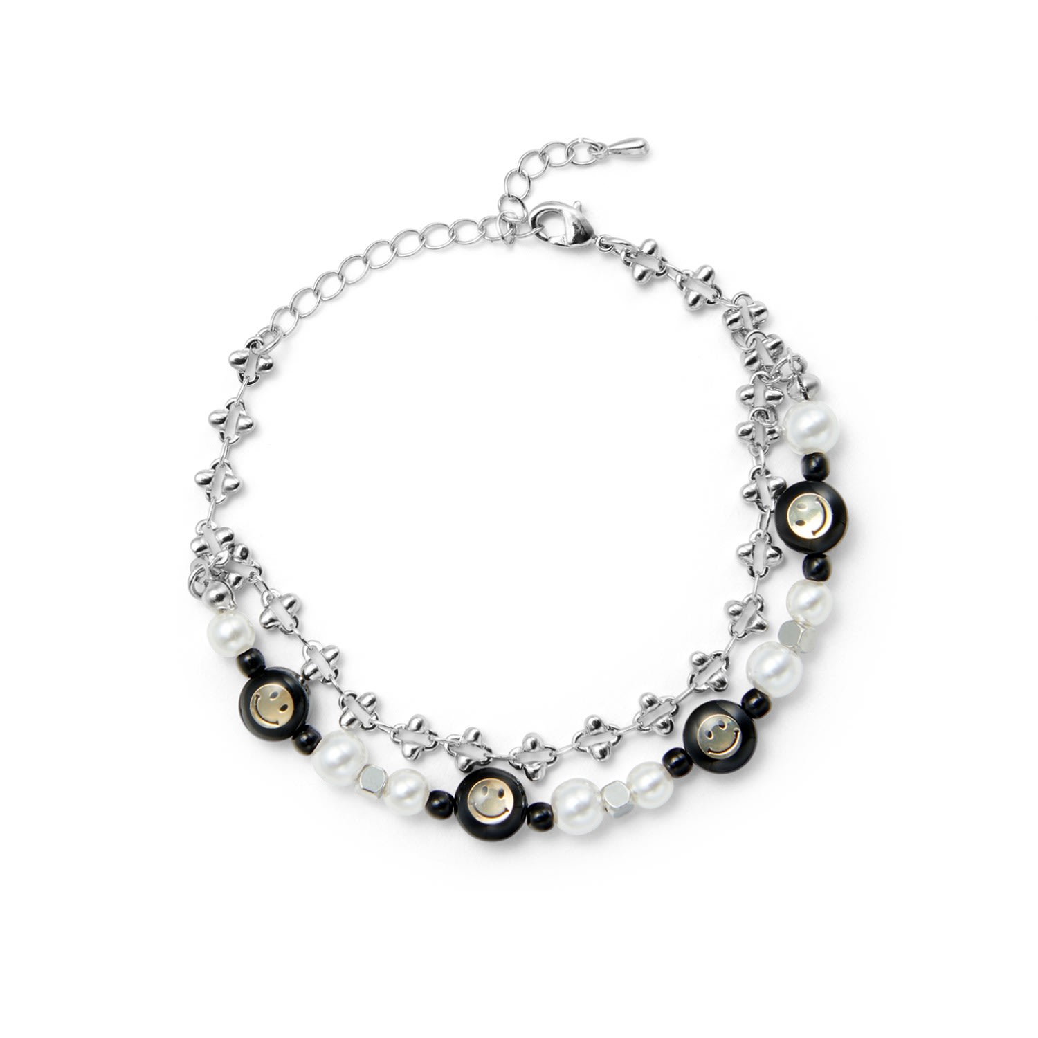 Undefined Jewelry Women's Black / Silver / White Smile La Beaded Layered Bracelet Mmrz In Multi