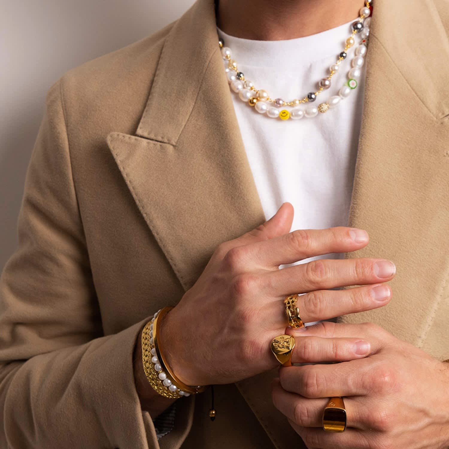 Men's Pearl Choker with Playful Glass Beads