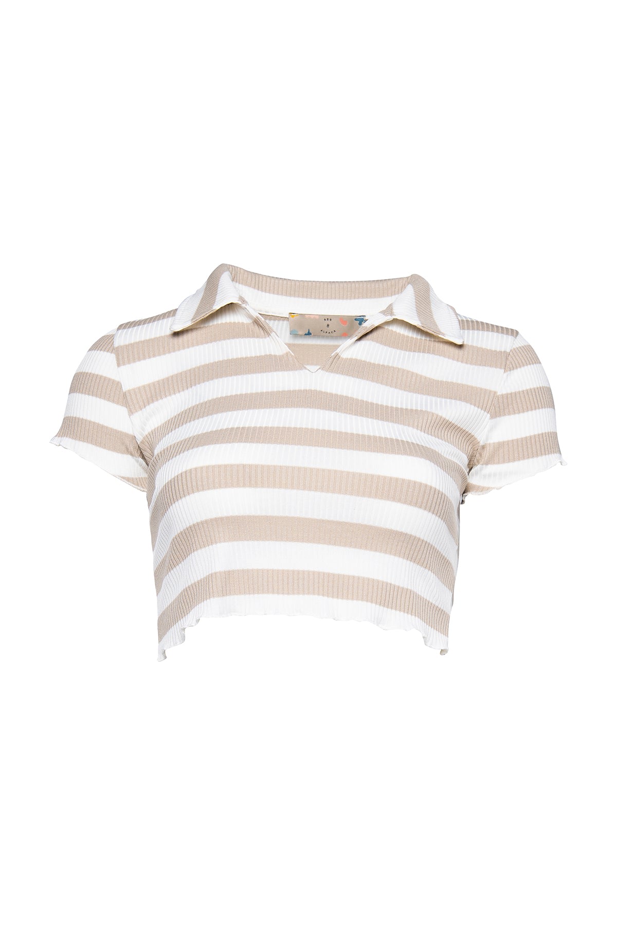 Women’s Brown Crop Polo Tee - Beige Large Bee & Alpaca