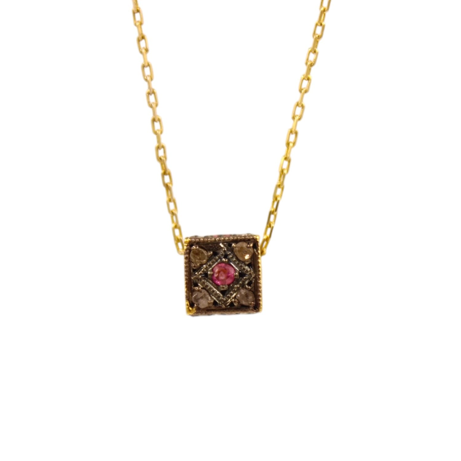 1610istanbul Women's Gold Empress Thedora Ruby Diamond Necklace